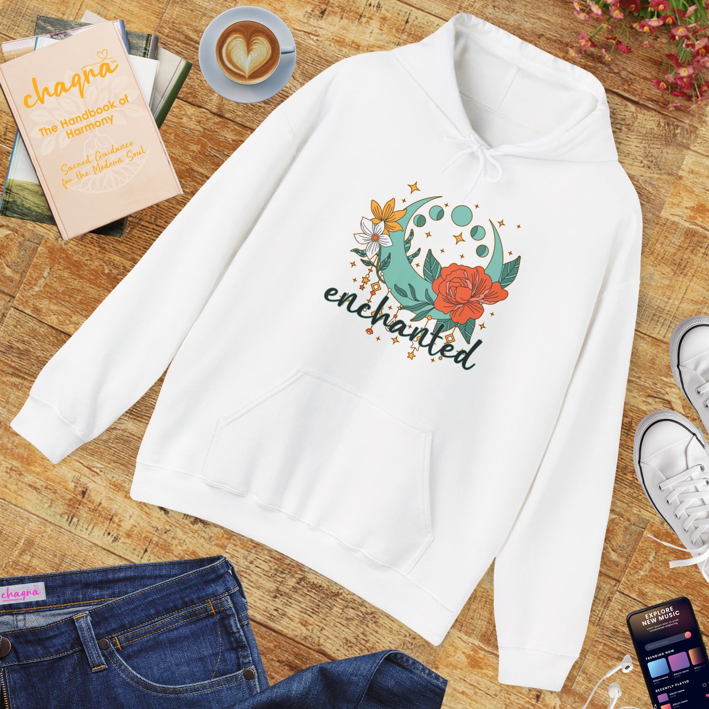 🌙Enchanted Hoodie🌸🌕 | Crescent Moon Phases & Boho Blossoms