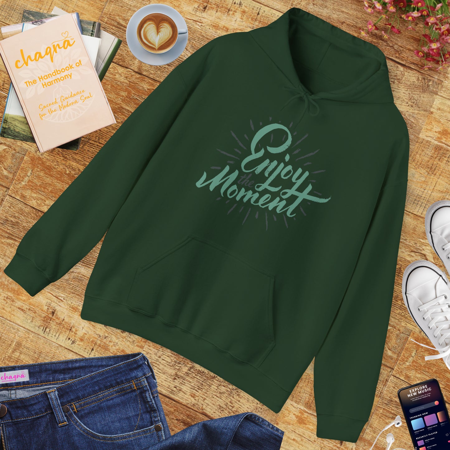✨Enjoy the Moment Hoodie – Mindful Living, Spiritual Comfort🌿🕊️✨