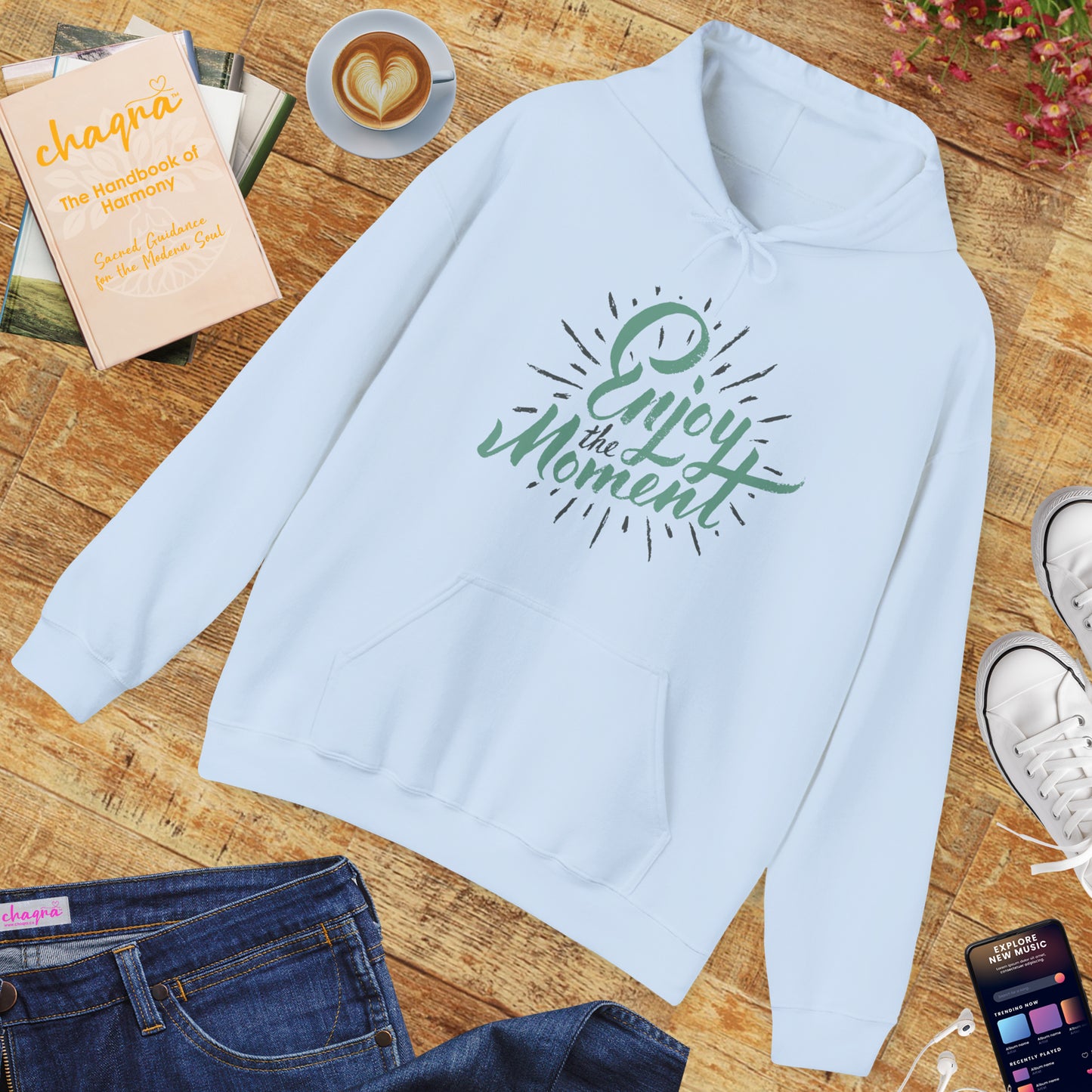 ✨Enjoy the Moment Hoodie – Mindful Living, Spiritual Comfort🌿🕊️✨