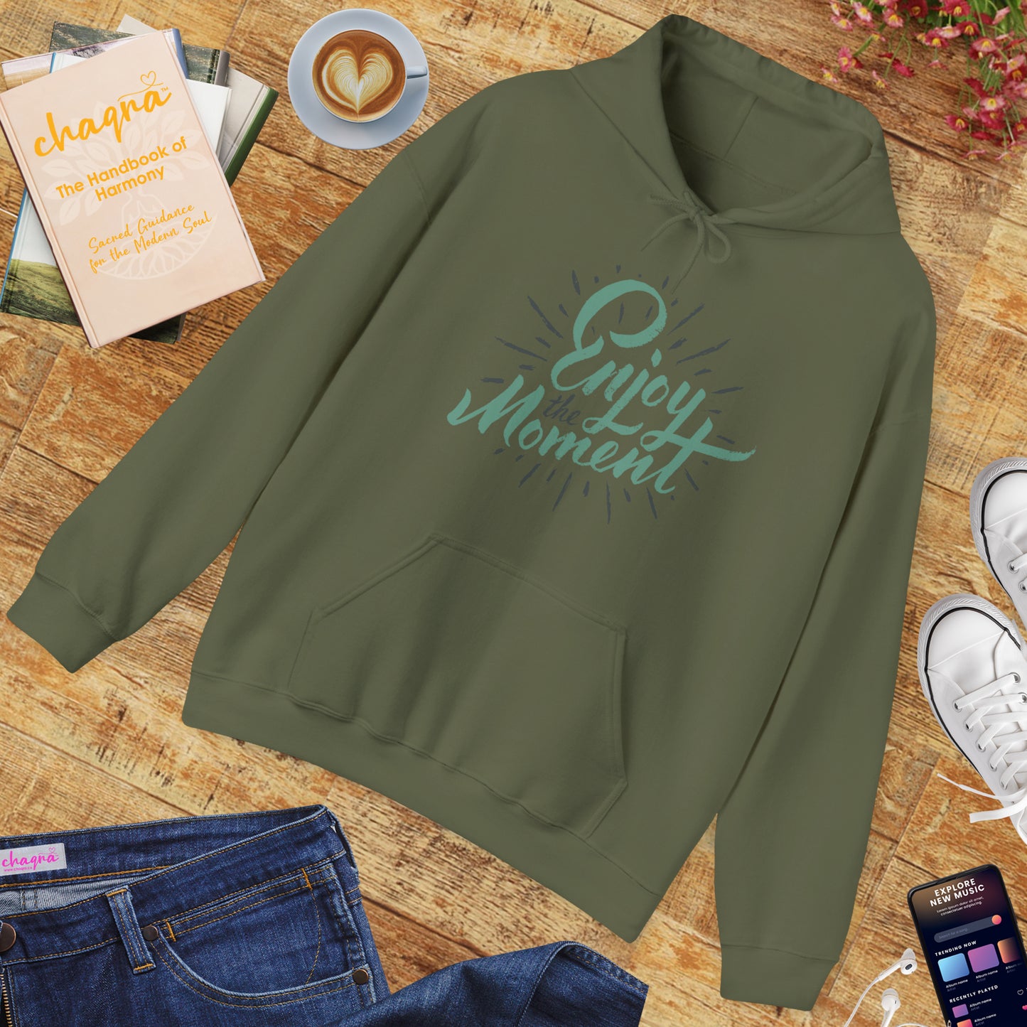 ✨Enjoy the Moment Hoodie – Mindful Living, Spiritual Comfort🌿🕊️✨