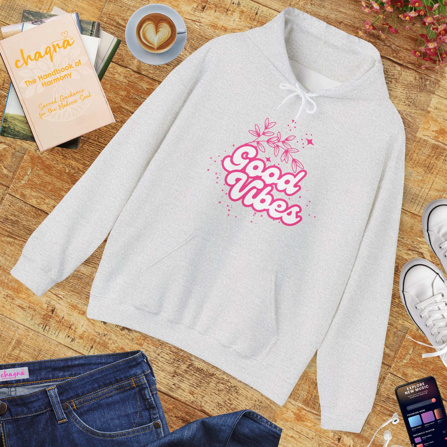 🌸Good Vibe Hoodie – Bloom in Positivity & Cosmic Light✨🌼