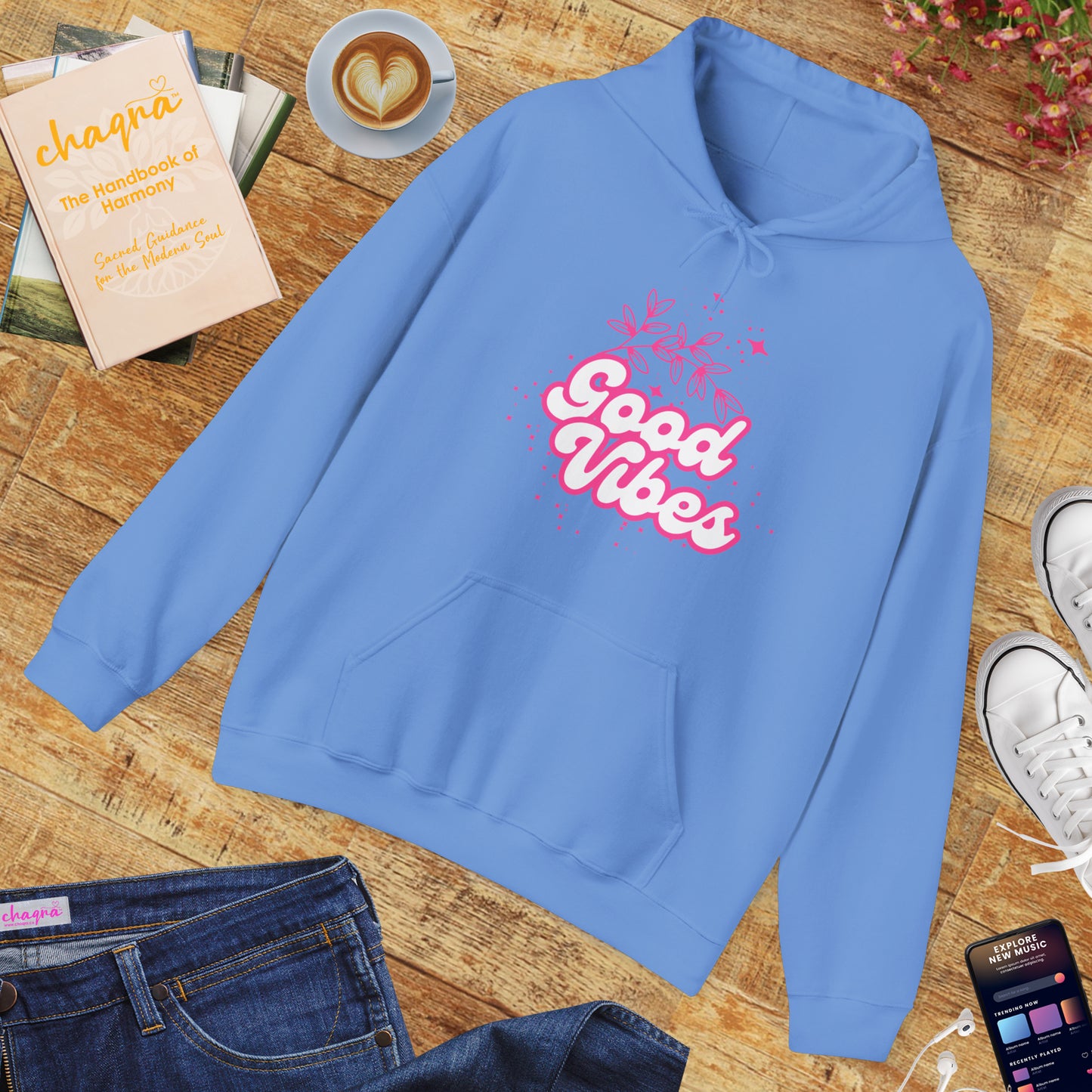 🌸Good Vibe Hoodie – Bloom in Positivity & Cosmic Light✨🌼