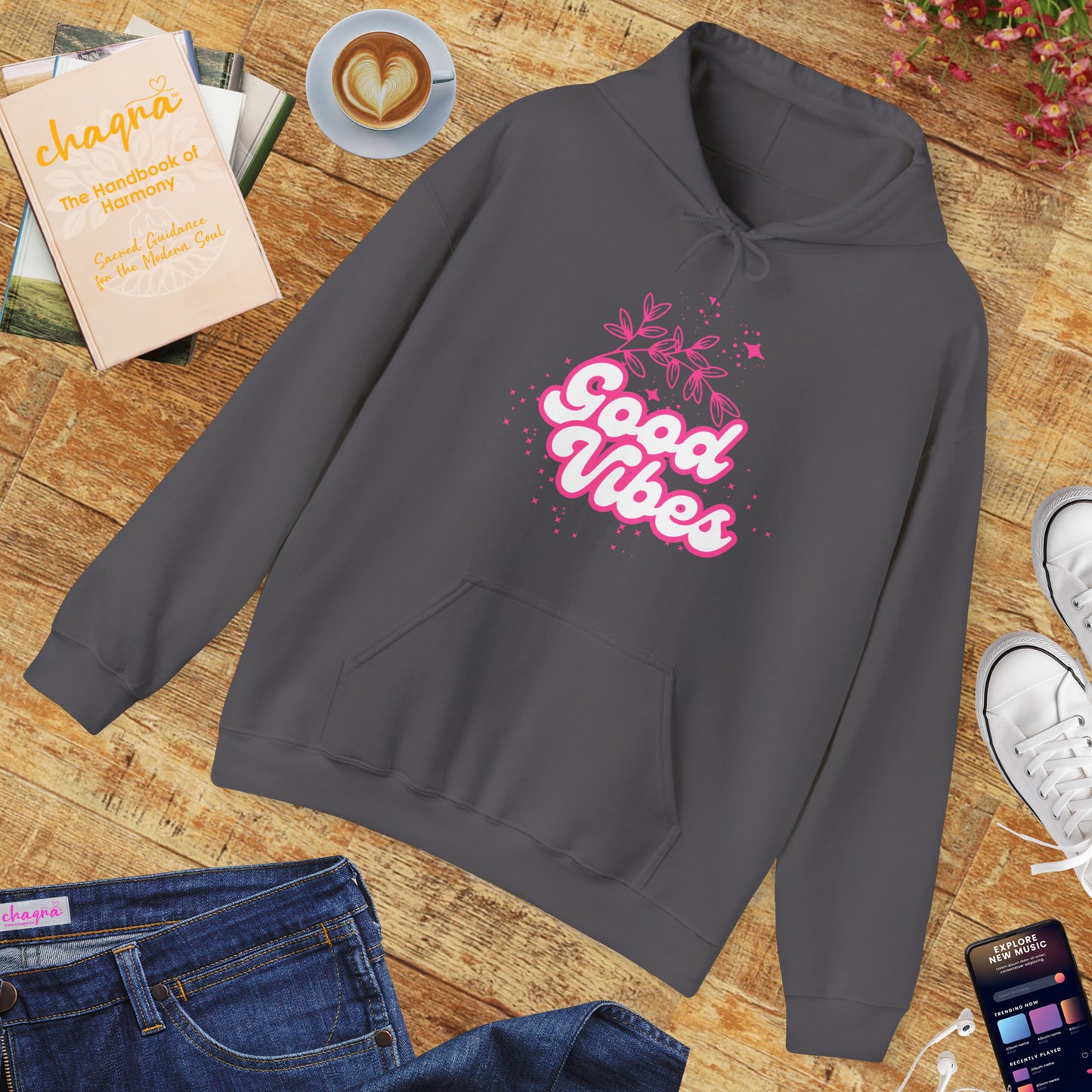 🌸Good Vibe Hoodie – Bloom in Positivity & Cosmic Light✨🌼
