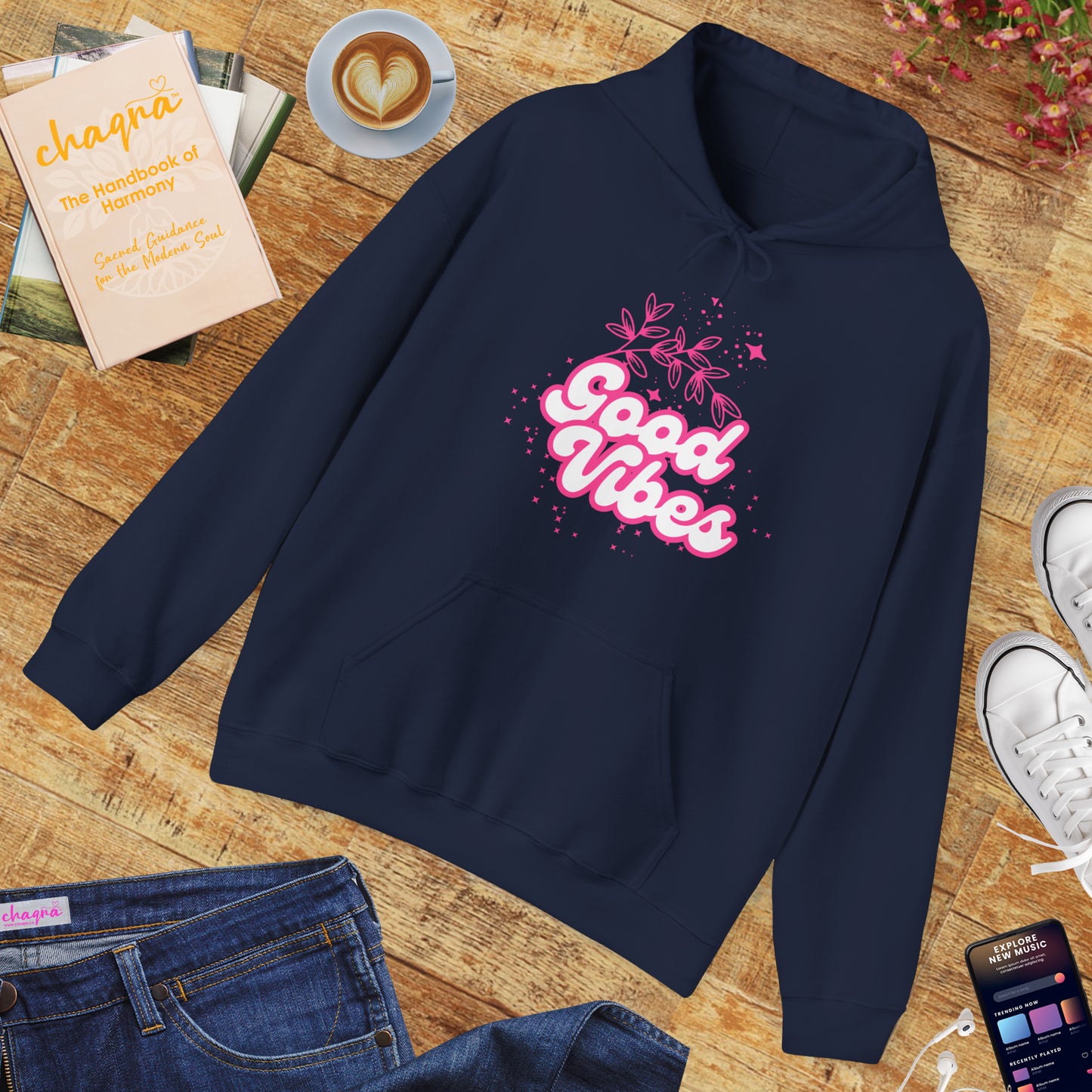 🌸Good Vibe Hoodie – Bloom in Positivity & Cosmic Light✨🌼