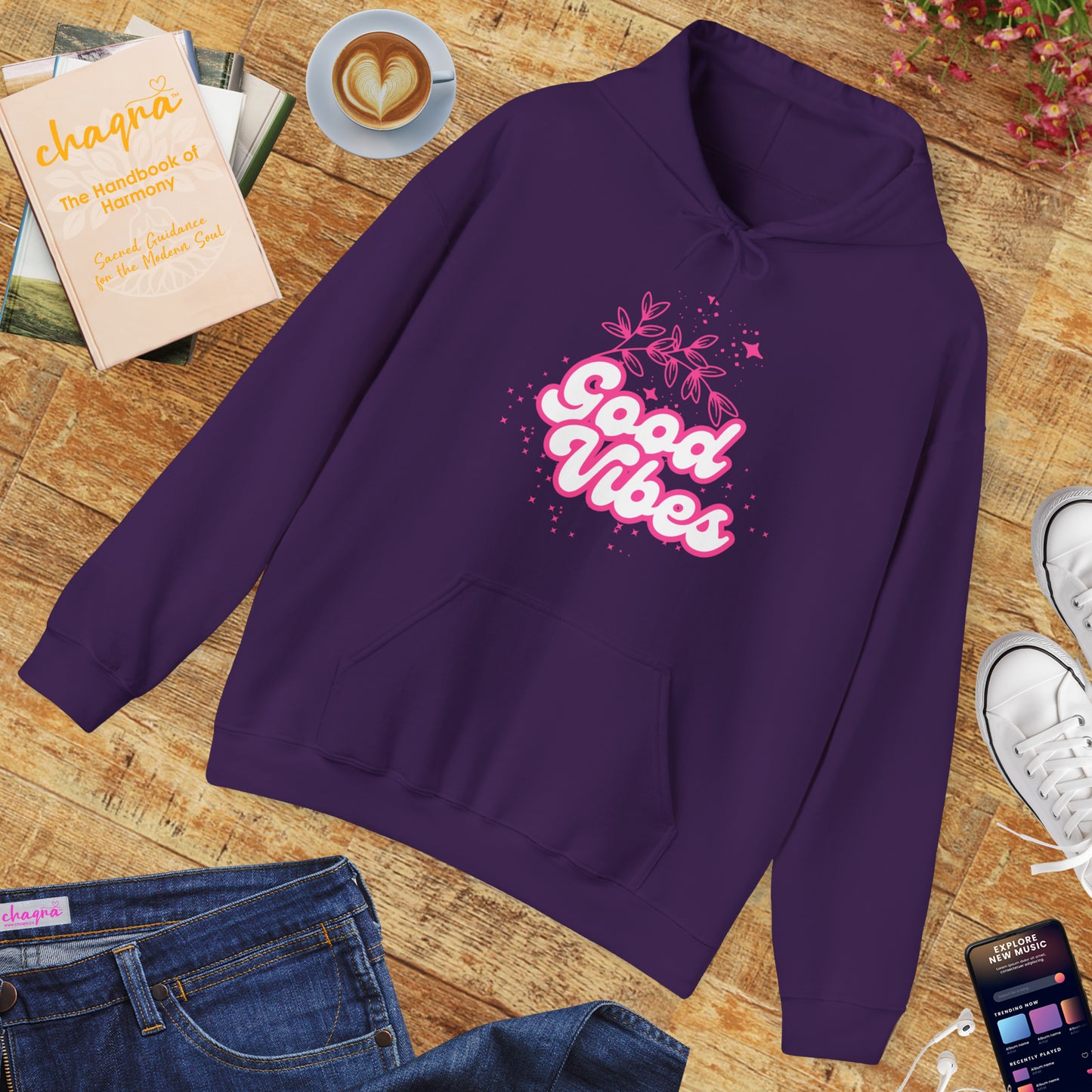 🌸Good Vibe Hoodie – Bloom in Positivity & Cosmic Light✨🌼