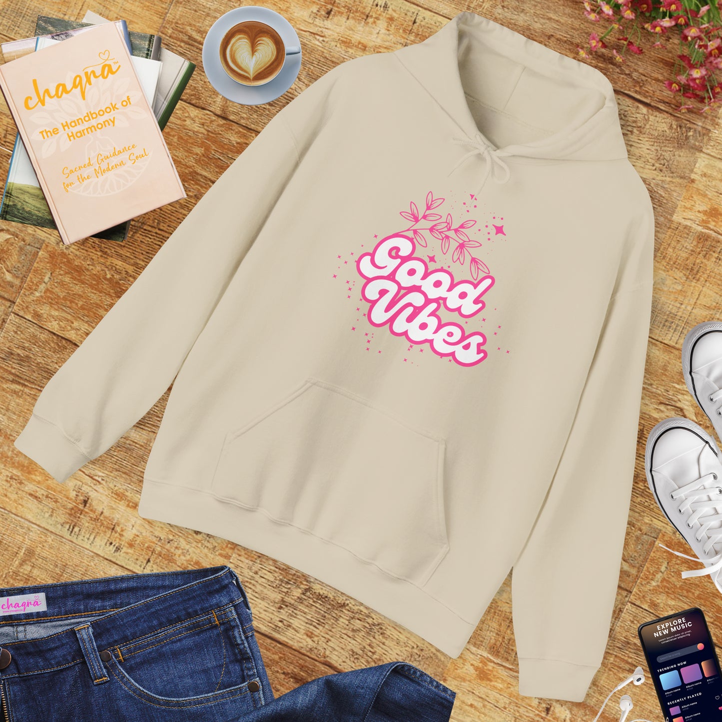 🌸Good Vibe Hoodie – Bloom in Positivity & Cosmic Light✨🌼