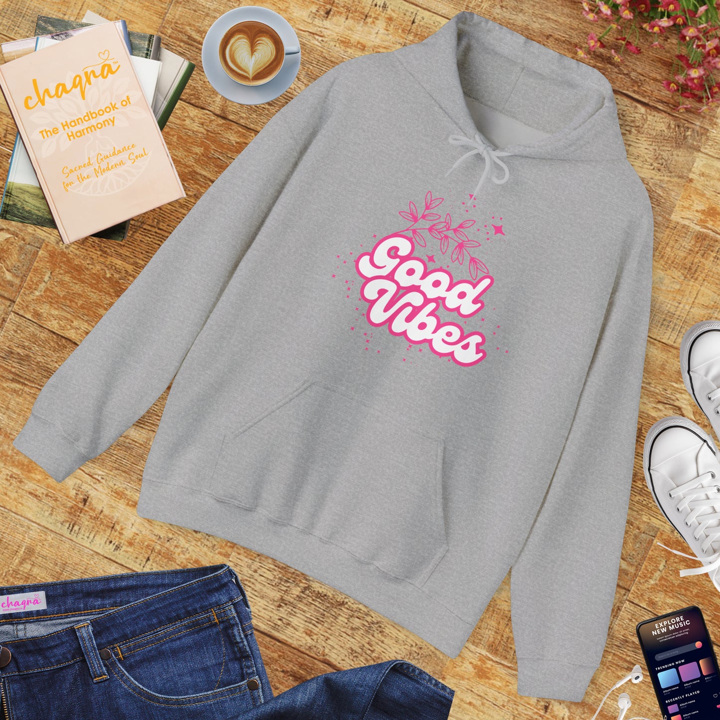 🌸Good Vibe Hoodie – Bloom in Positivity & Cosmic Light✨🌼