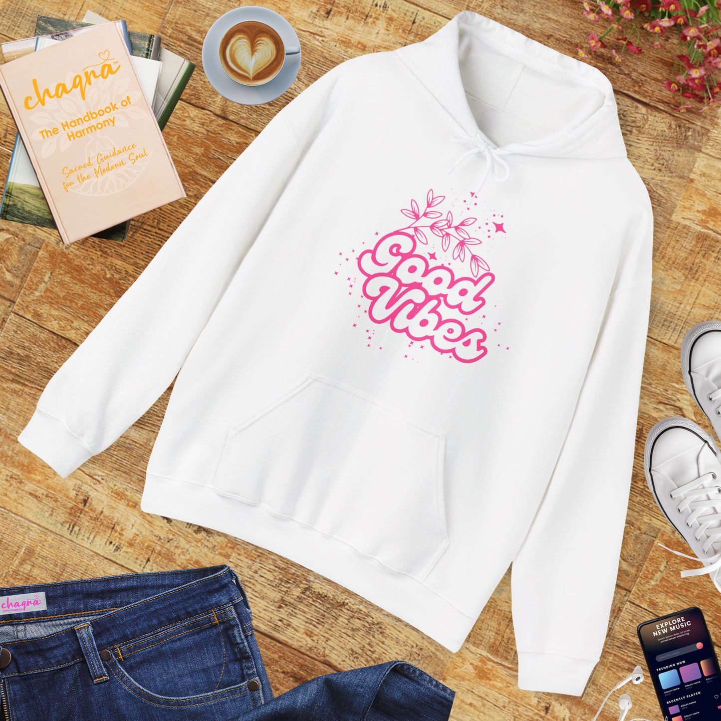 🌸Good Vibe Hoodie – Bloom in Positivity & Cosmic Light✨🌼