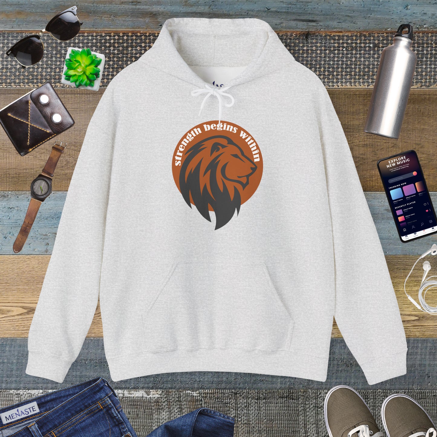 🔥🦁 “Strength Begins Within” — Menaste Lion Sigil Hoodie