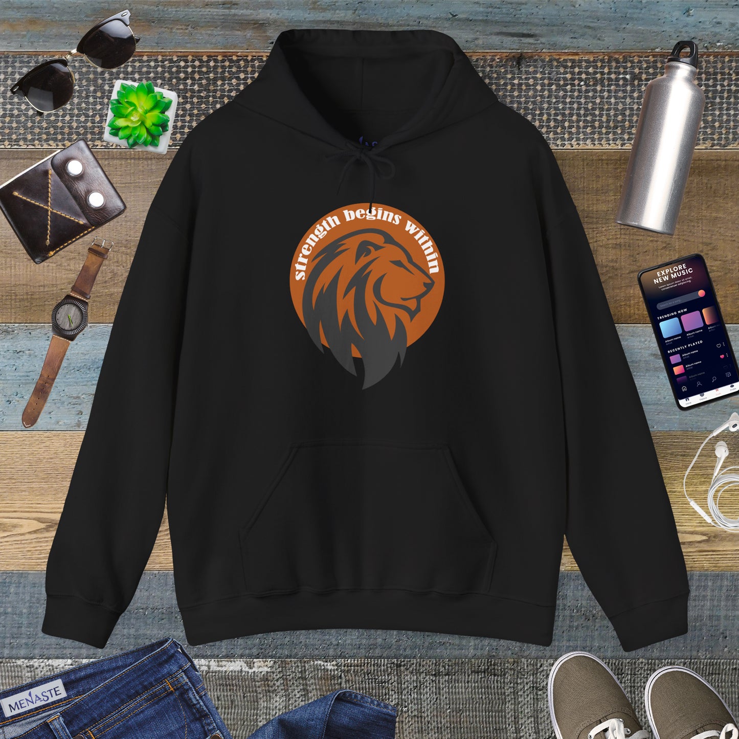 🔥🦁 “Strength Begins Within” — Menaste Lion Sigil Hoodie