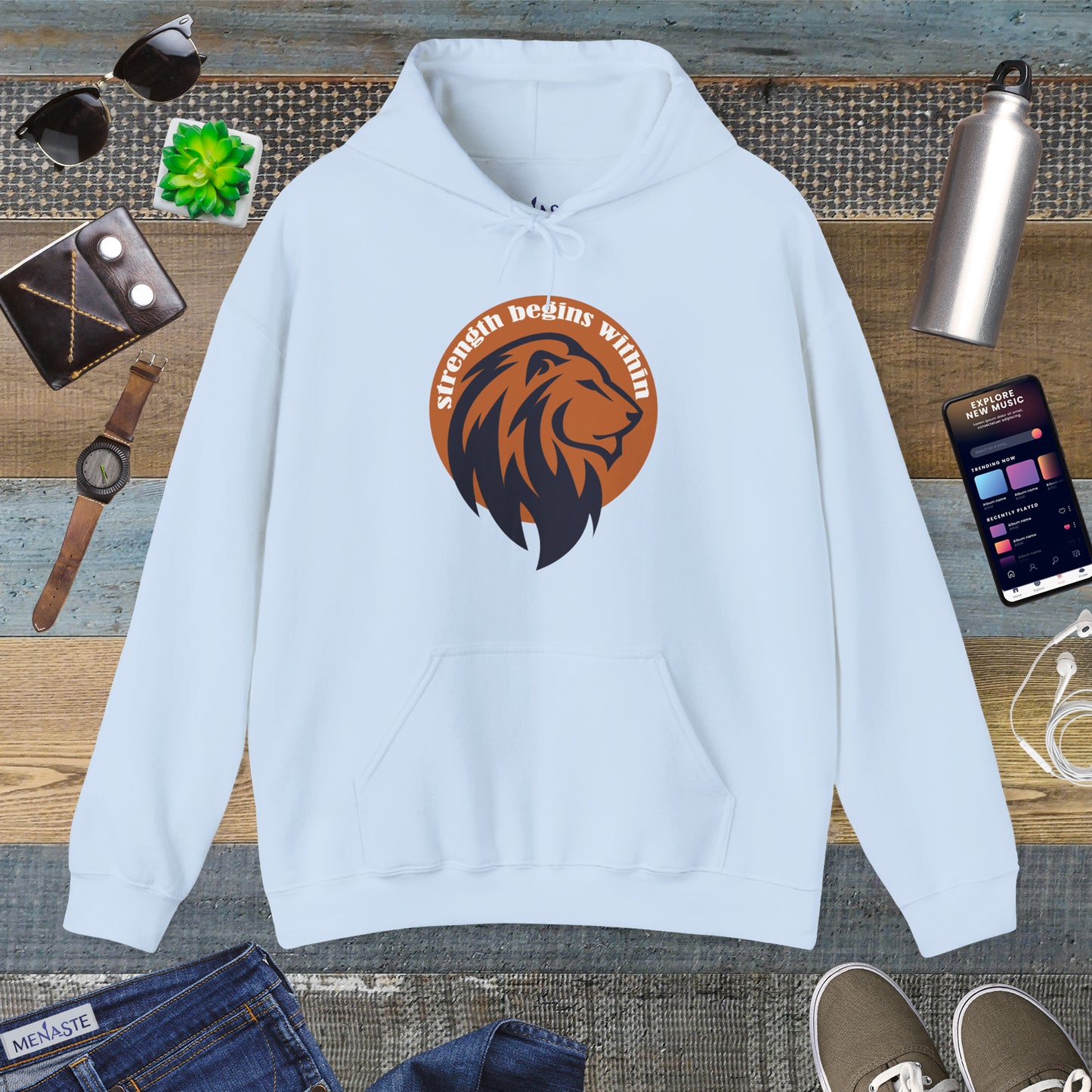 🔥🦁 “Strength Begins Within” — Menaste Lion Sigil Hoodie