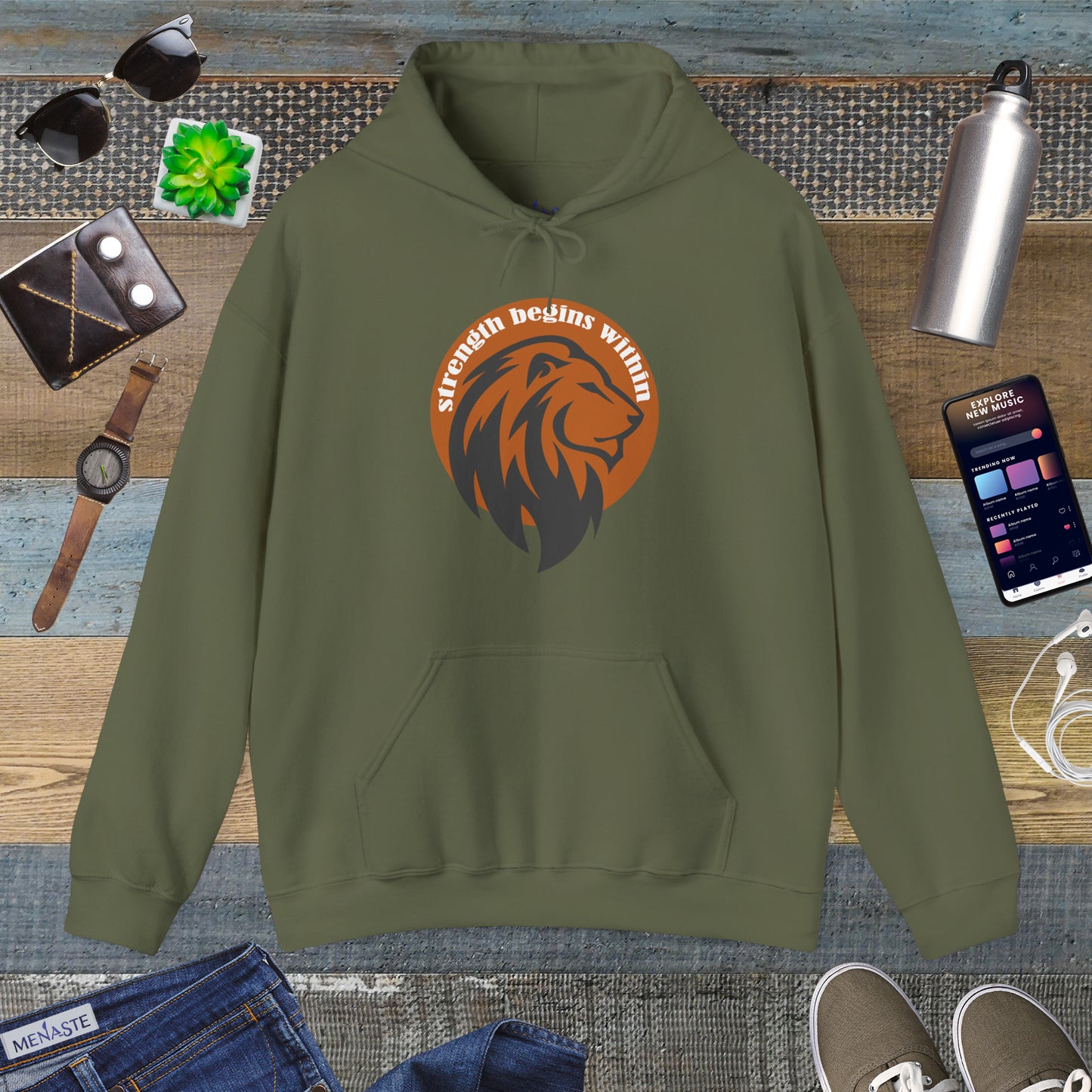 🔥🦁 “Strength Begins Within” — Menaste Lion Sigil Hoodie