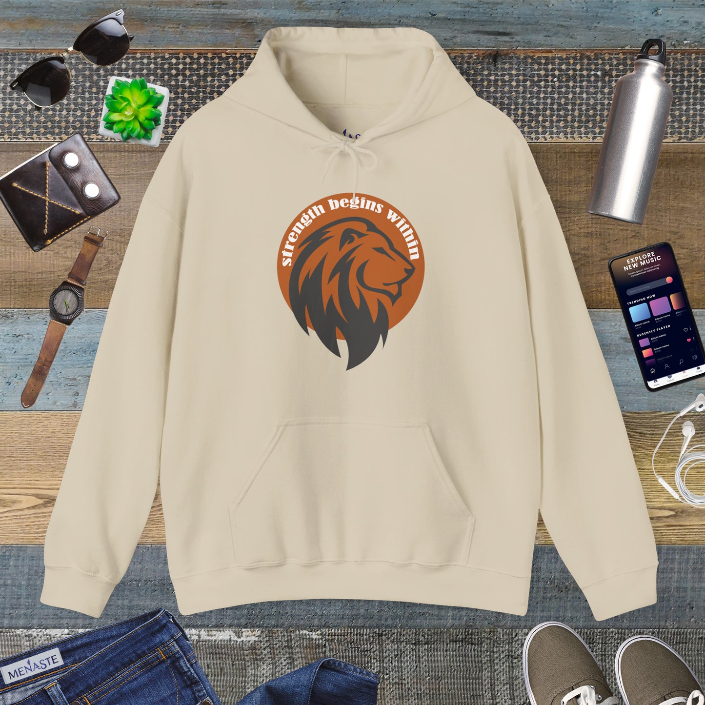🔥🦁 “Strength Begins Within” — Menaste Lion Sigil Hoodie