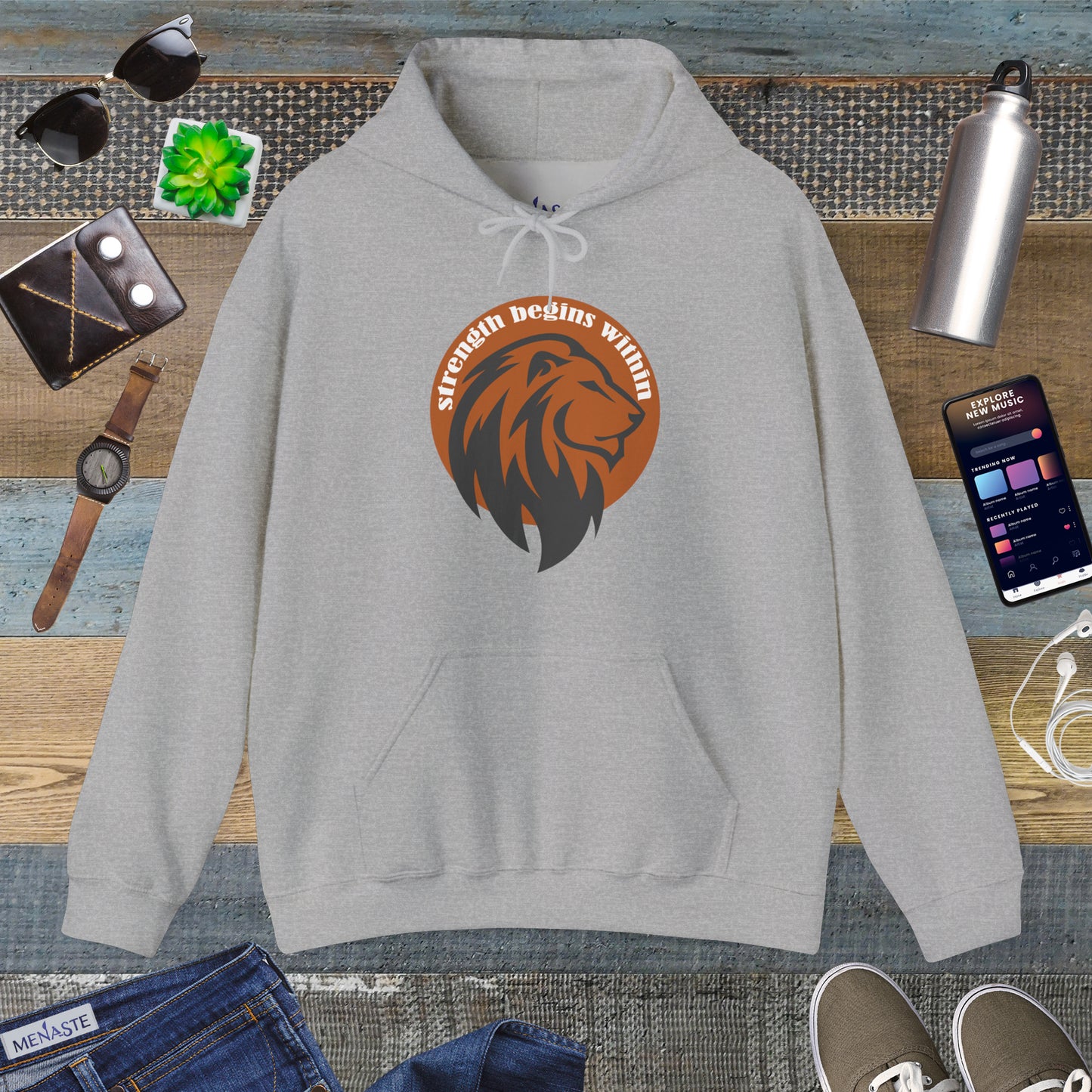 🔥🦁 “Strength Begins Within” — Menaste Lion Sigil Hoodie