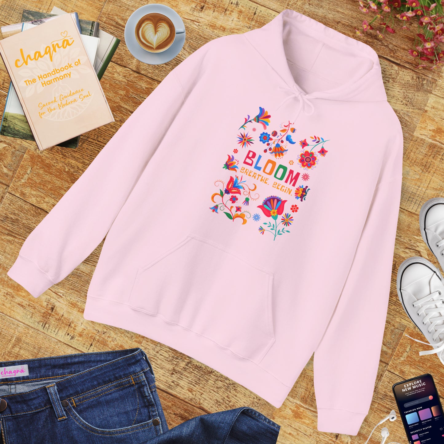 🌸✨Bloom. Breathe. Begin. – Vibrant Folk Floral Unisex Hoodie🌞🌿