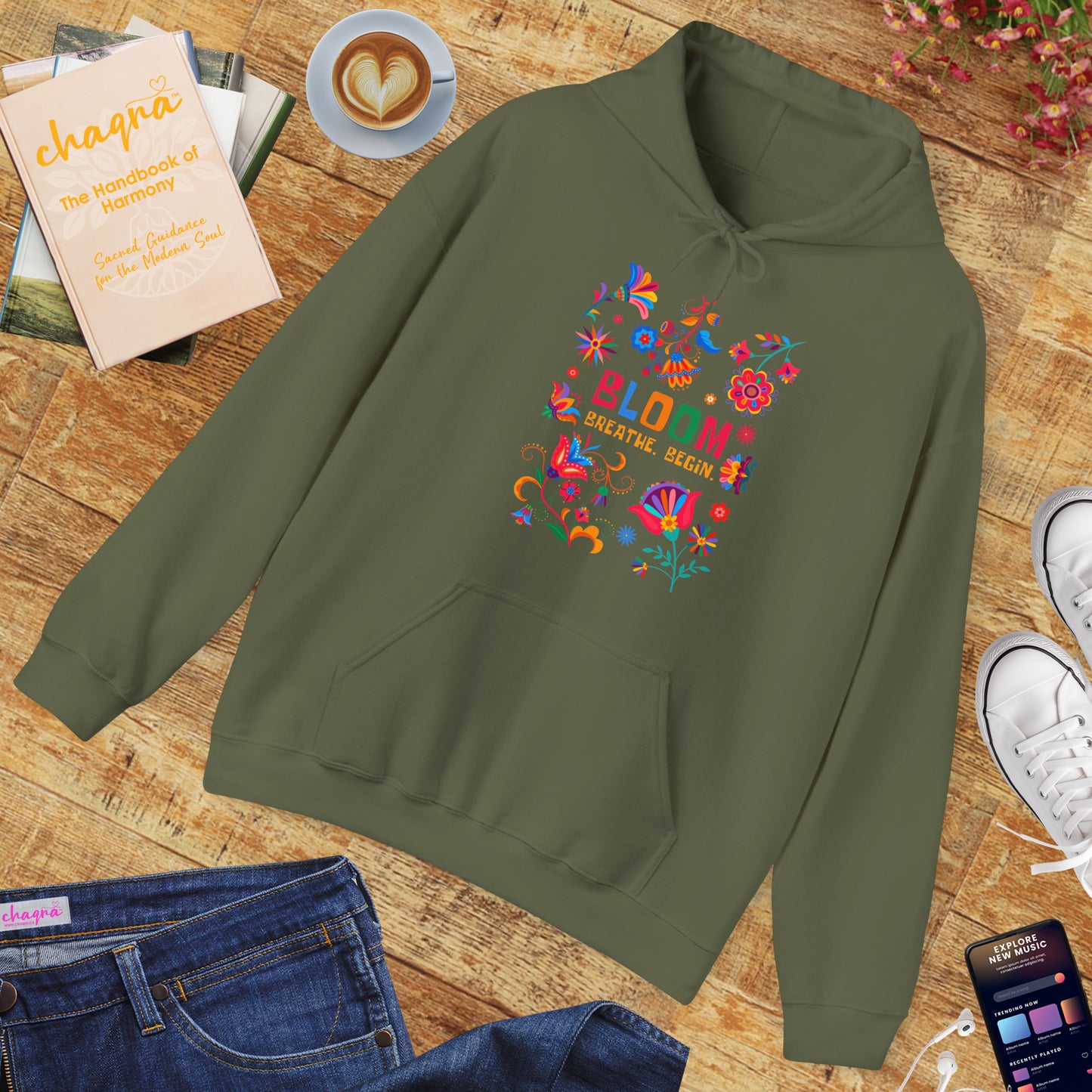 🌸✨Bloom. Breathe. Begin. – Vibrant Folk Floral Unisex Hoodie🌞🌿