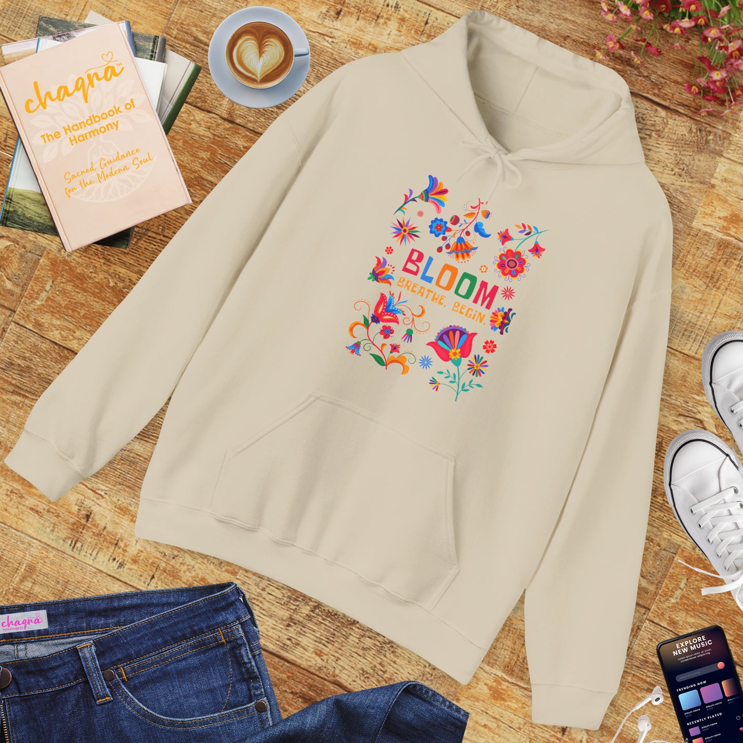 🌸✨Bloom. Breathe. Begin. – Vibrant Folk Floral Unisex Hoodie🌞🌿