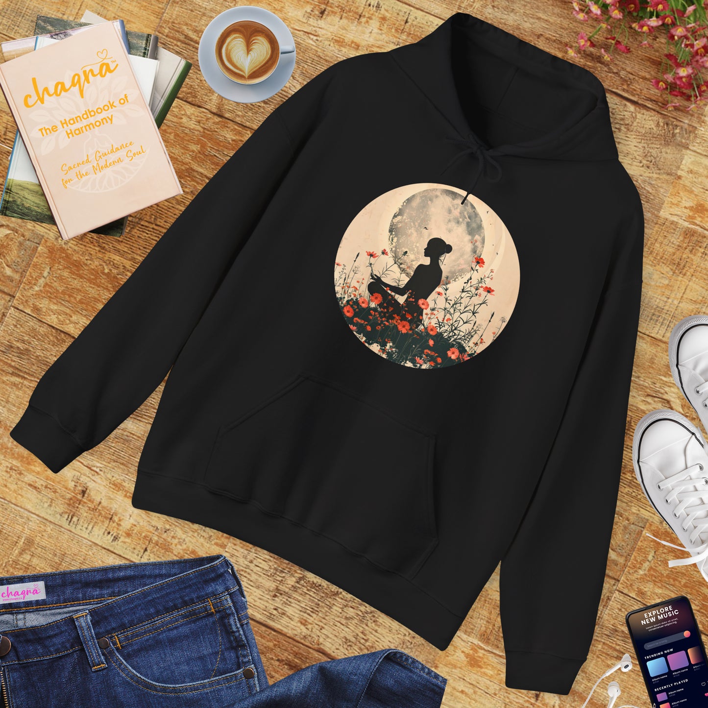 🌕Moonlit Meditation Hoodie – Divine Feminine Stillness & Strength✨🌹🧘🏾‍♀️