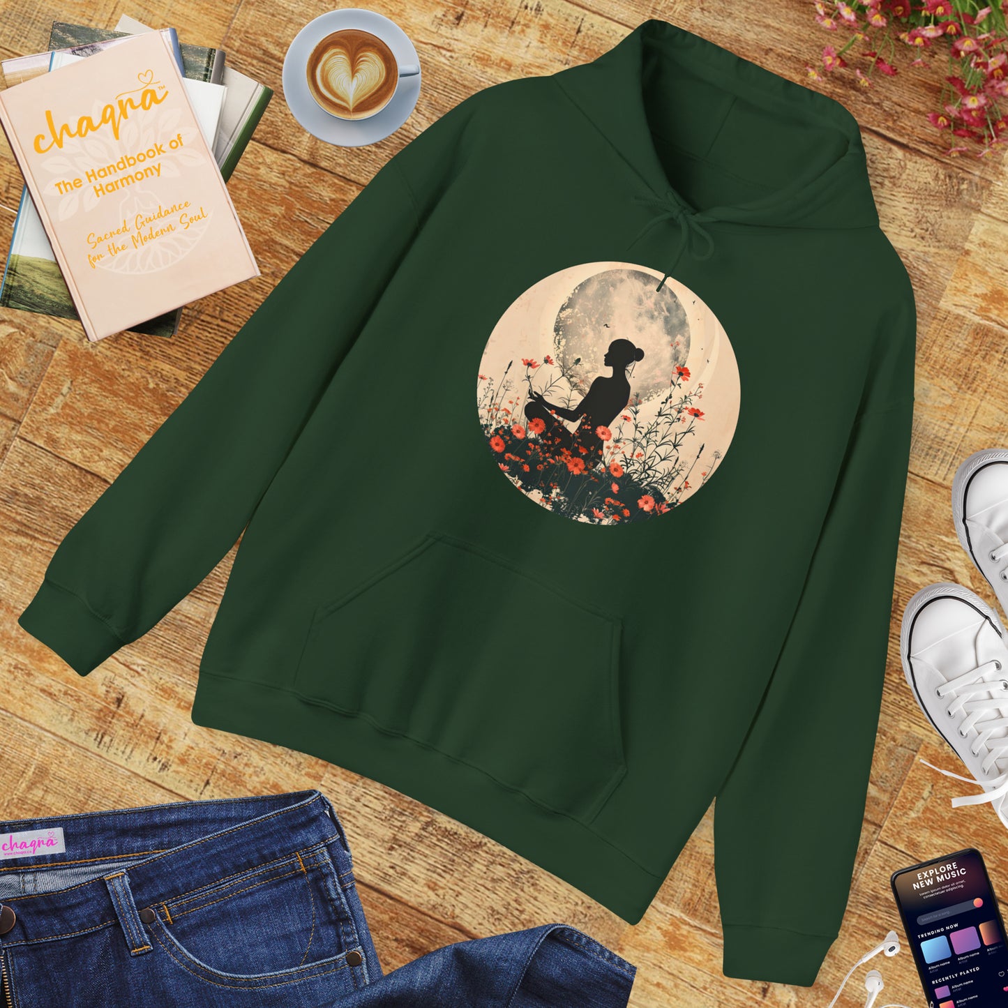 🌕Moonlit Meditation Hoodie – Divine Feminine Stillness & Strength✨🌹🧘🏾‍♀️