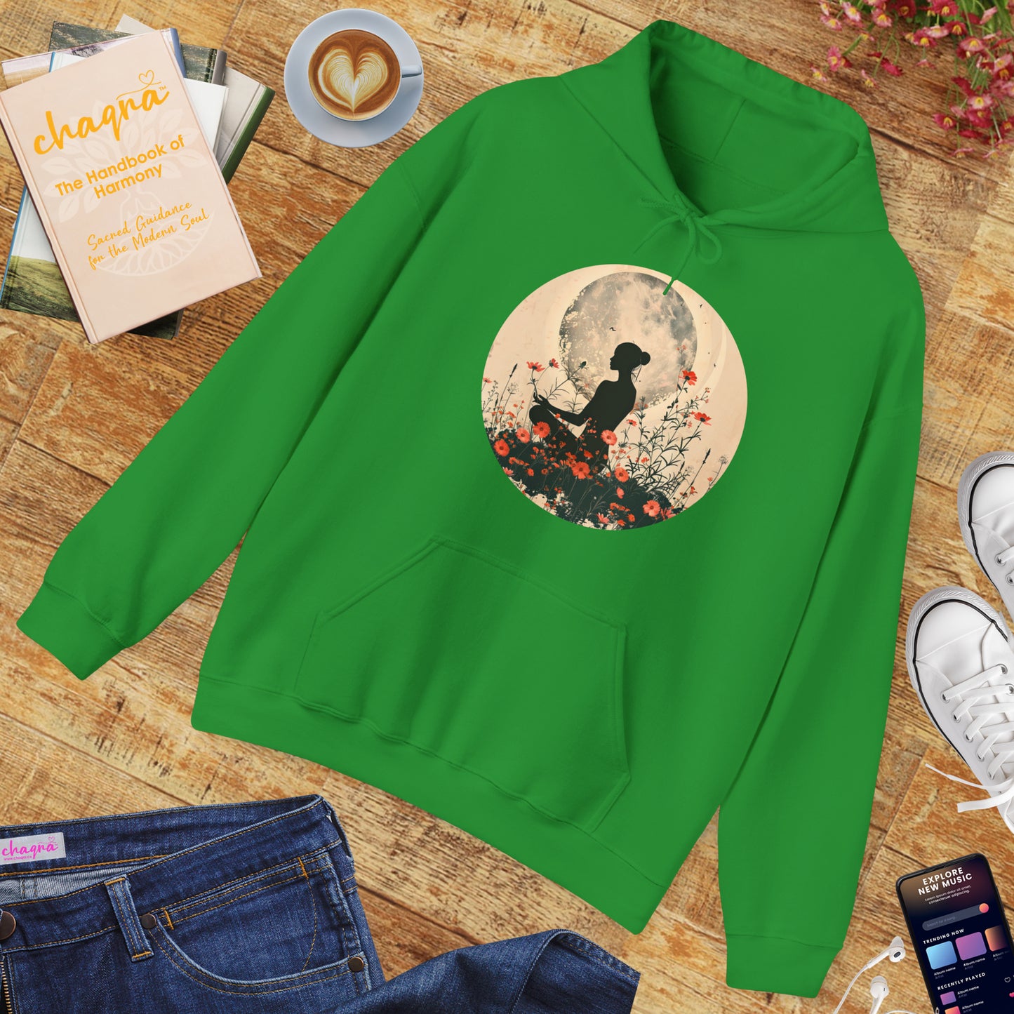 🌕Moonlit Meditation Hoodie – Divine Feminine Stillness & Strength✨🌹🧘🏾‍♀️