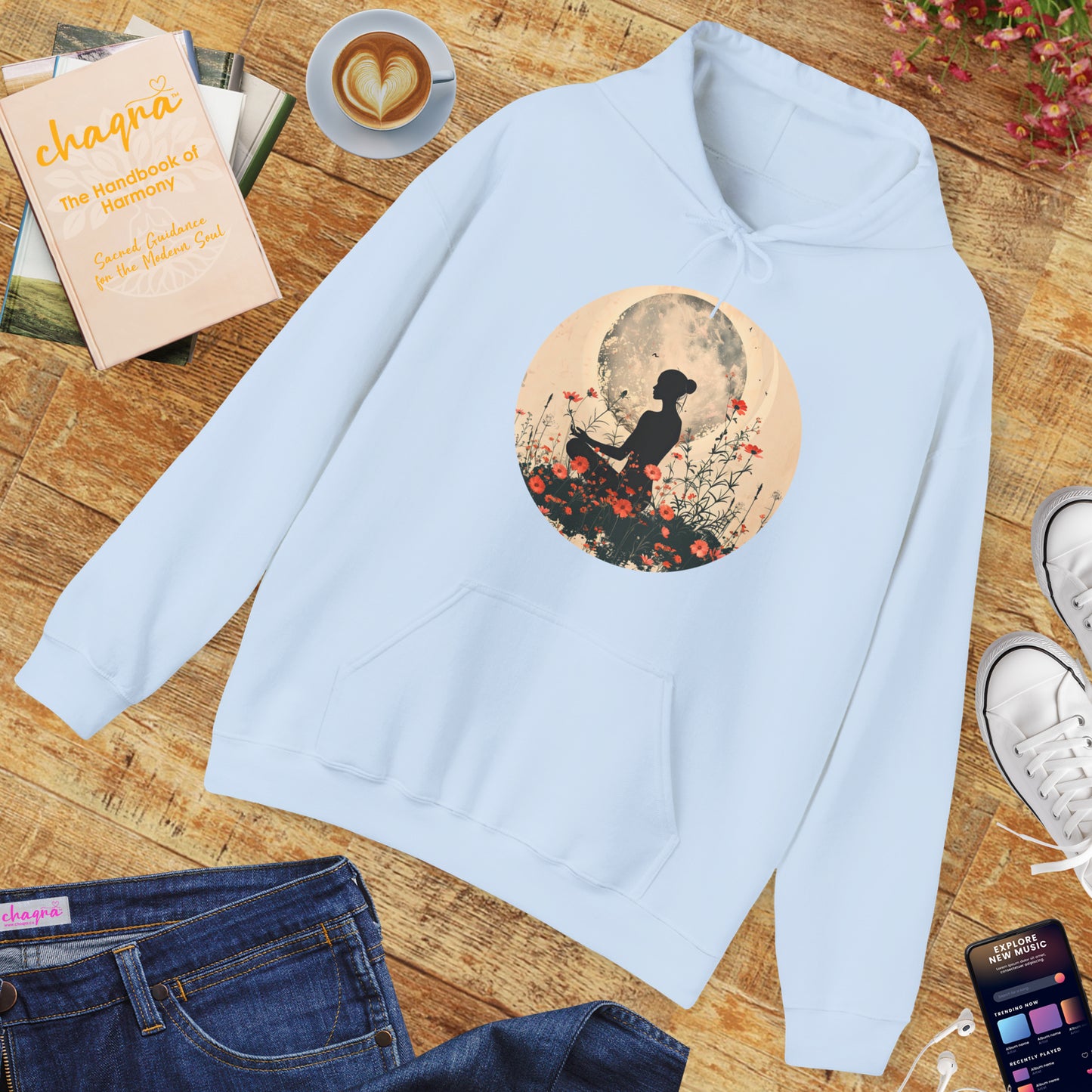 🌕Moonlit Meditation Hoodie – Divine Feminine Stillness & Strength✨🌹🧘🏾‍♀️