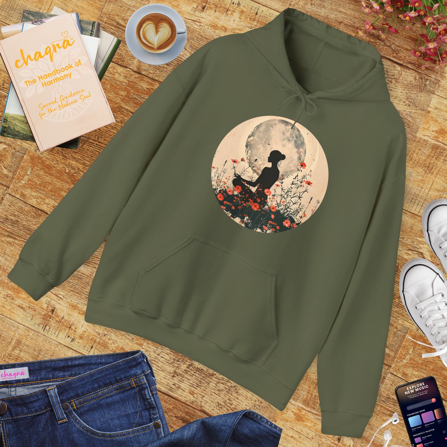 🌕Moonlit Meditation Hoodie – Divine Feminine Stillness & Strength✨🌹🧘🏾‍♀️