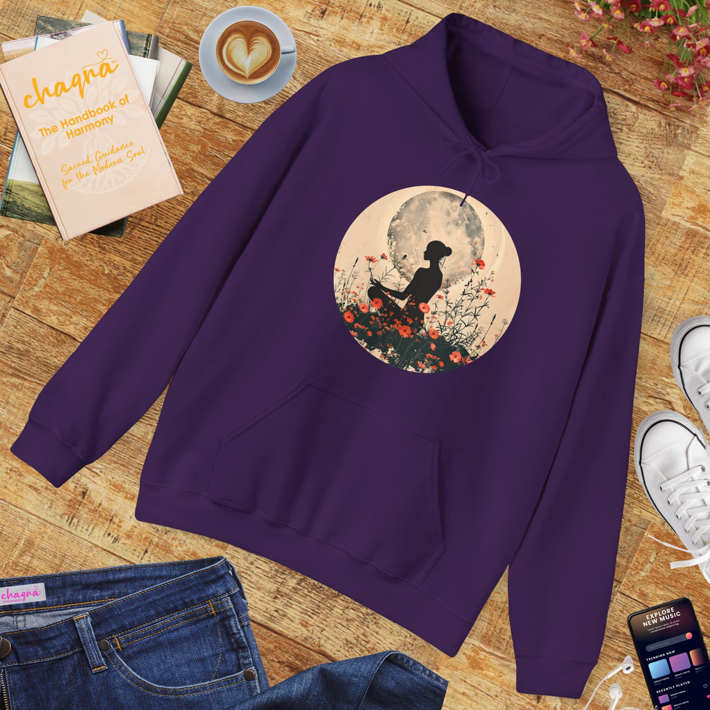 🌕Moonlit Meditation Hoodie – Divine Feminine Stillness & Strength✨🌹🧘🏾‍♀️