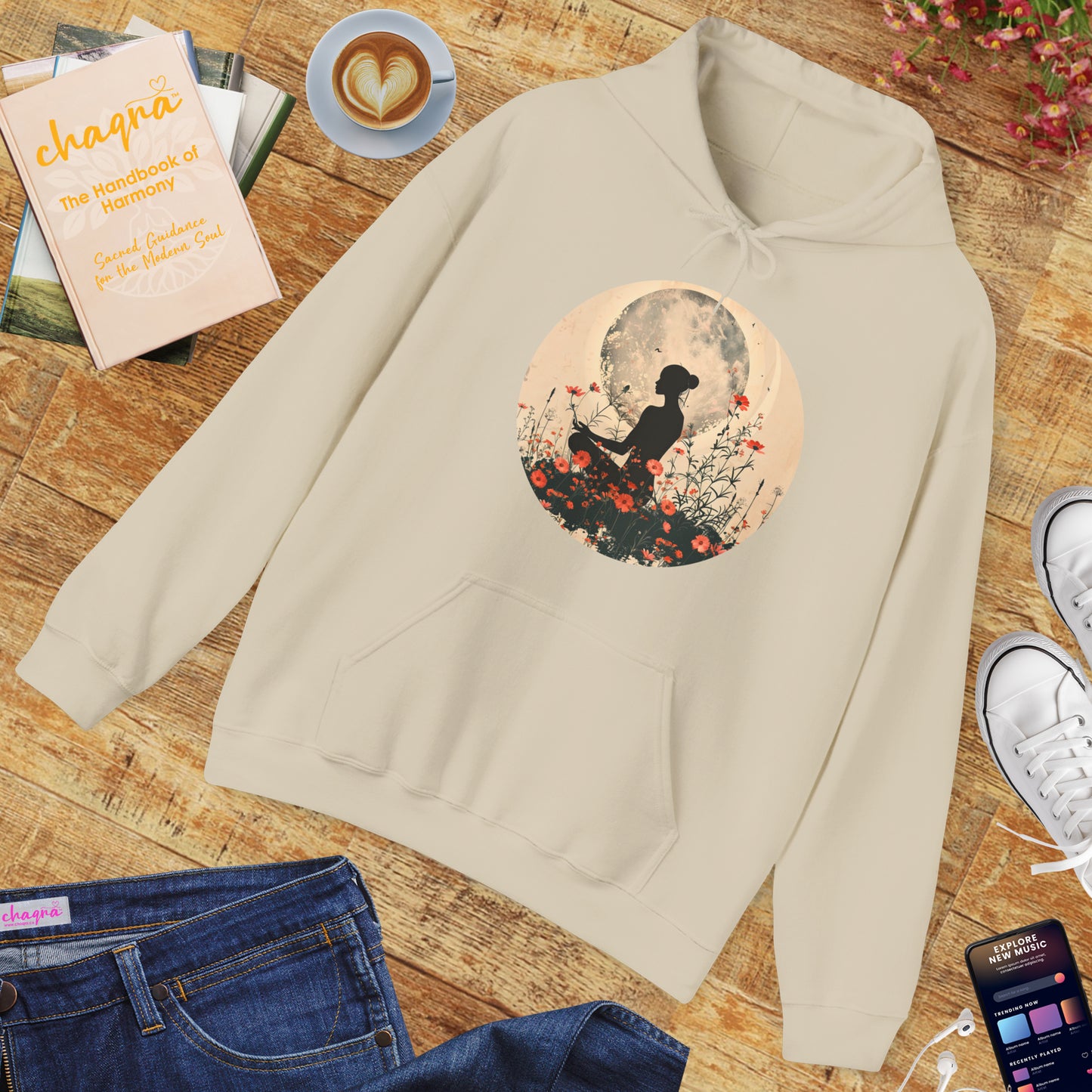 🌕Moonlit Meditation Hoodie – Divine Feminine Stillness & Strength✨🌹🧘🏾‍♀️