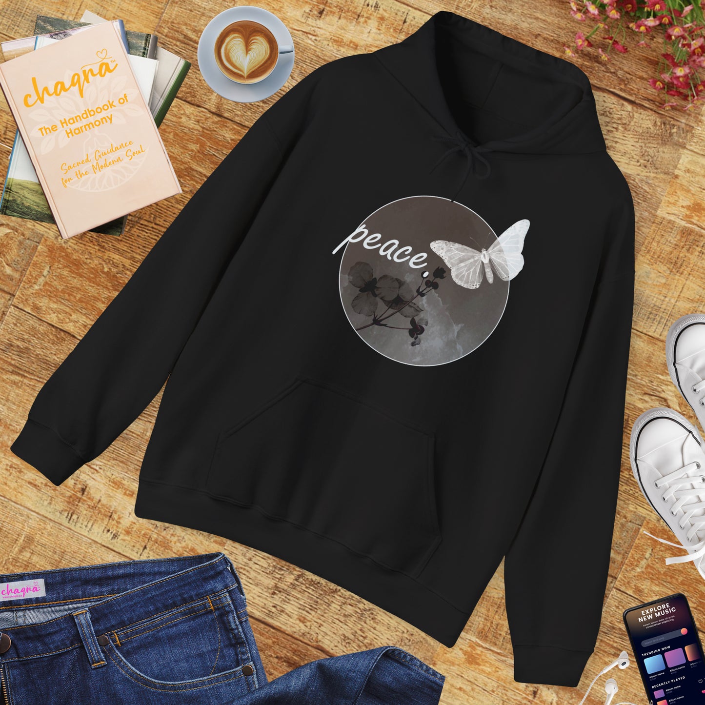 Peace Under the Moon Hoodie 🌙🦋🌸