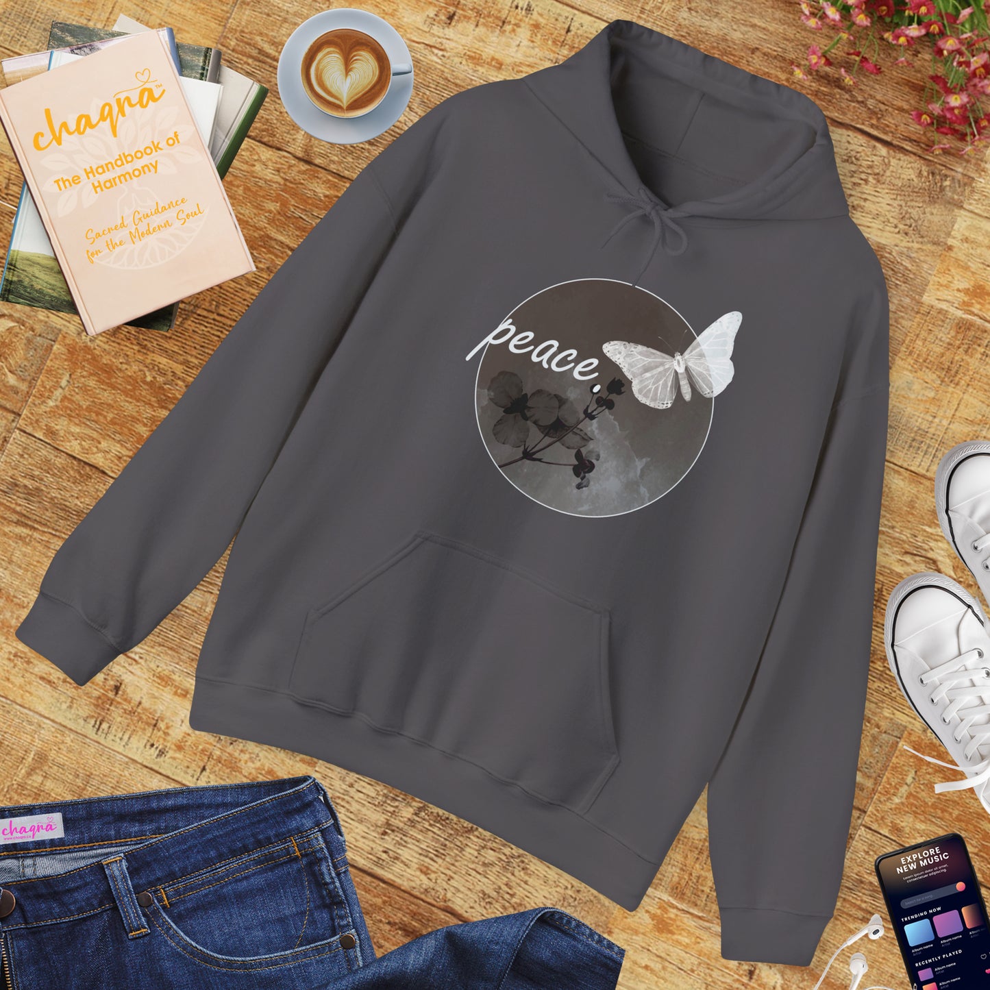 Peace Under the Moon Hoodie 🌙🦋🌸