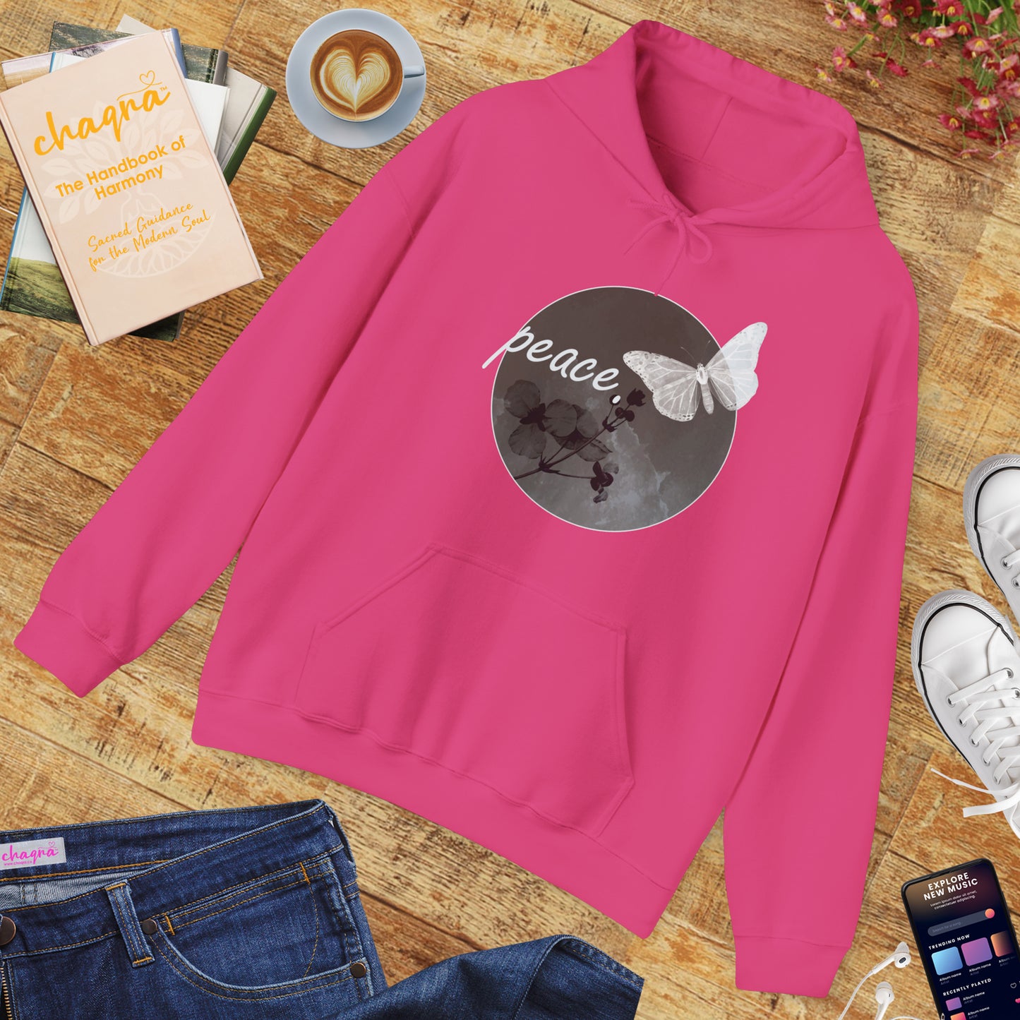 Peace Under the Moon Hoodie 🌙🦋🌸