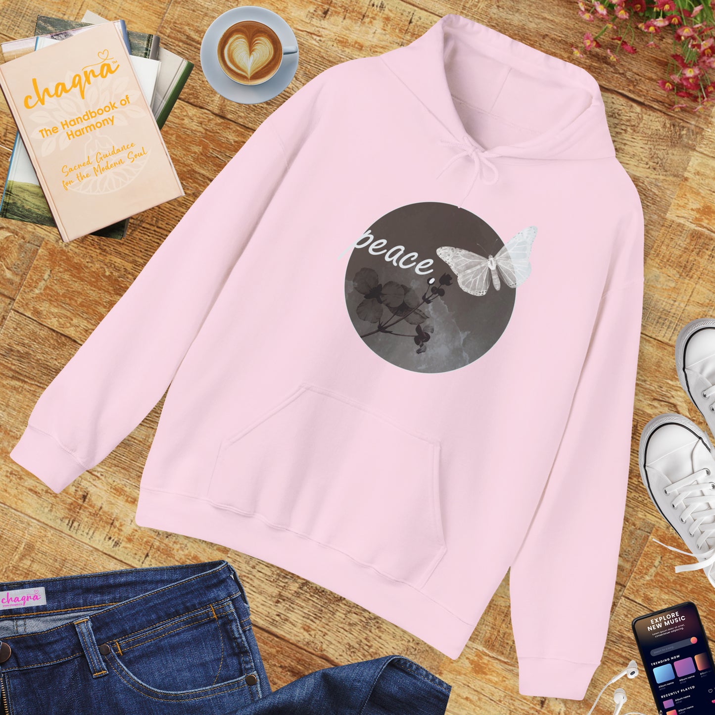 Peace Under the Moon Hoodie 🌙🦋🌸