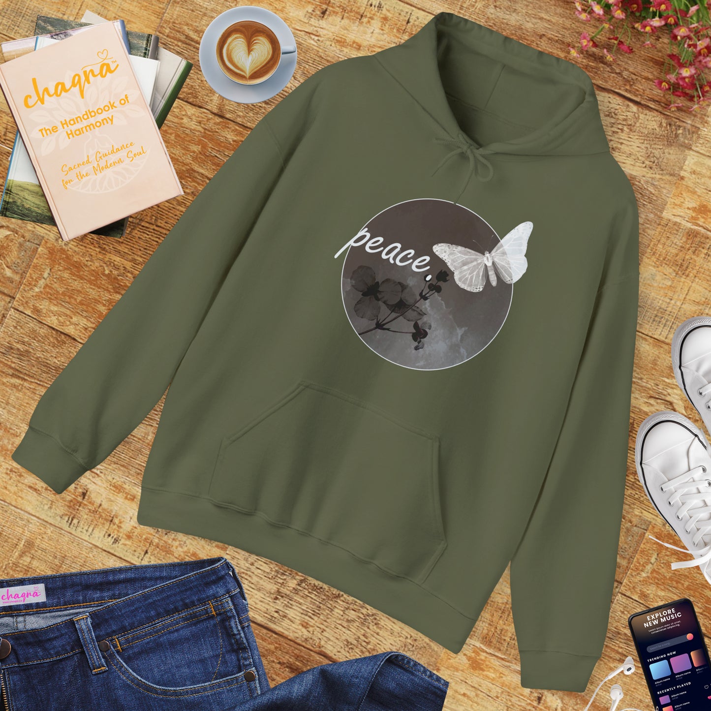 Peace Under the Moon Hoodie 🌙🦋🌸