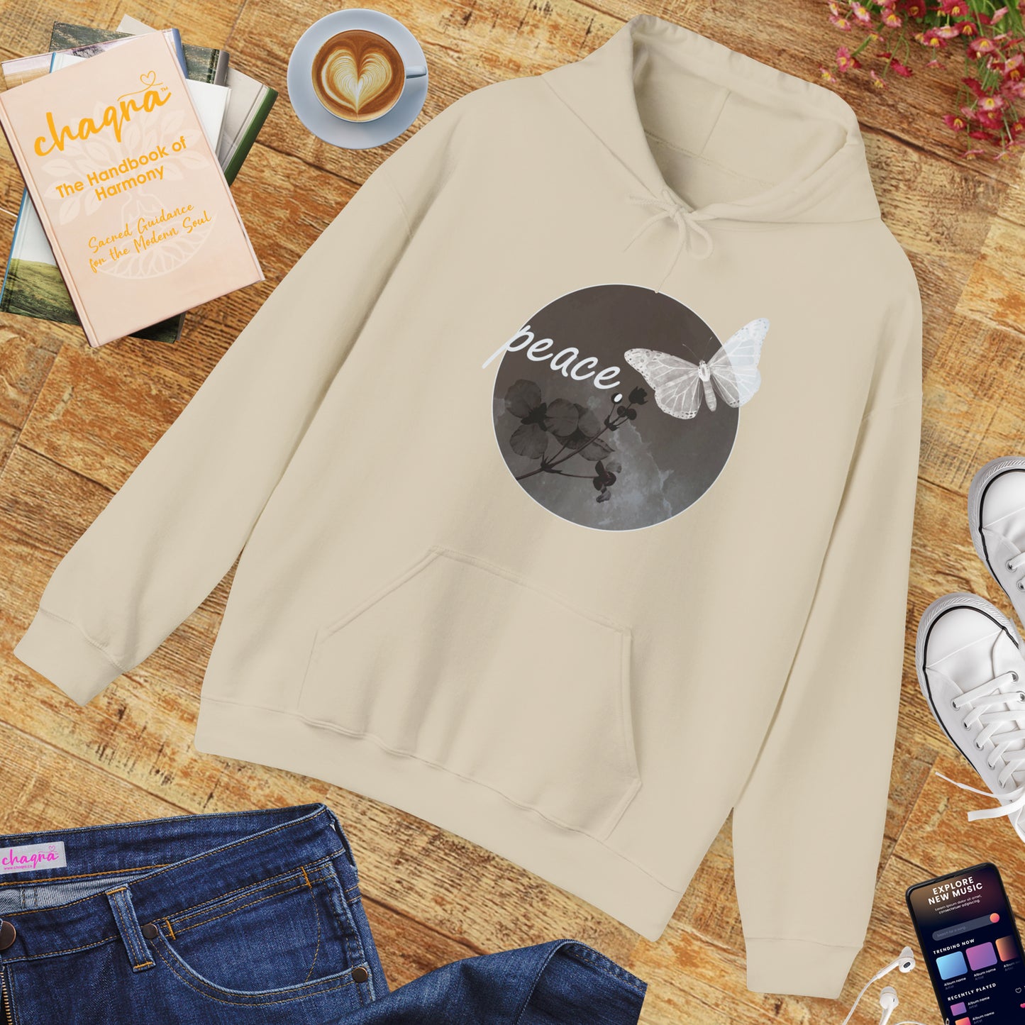 Peace Under the Moon Hoodie 🌙🦋🌸