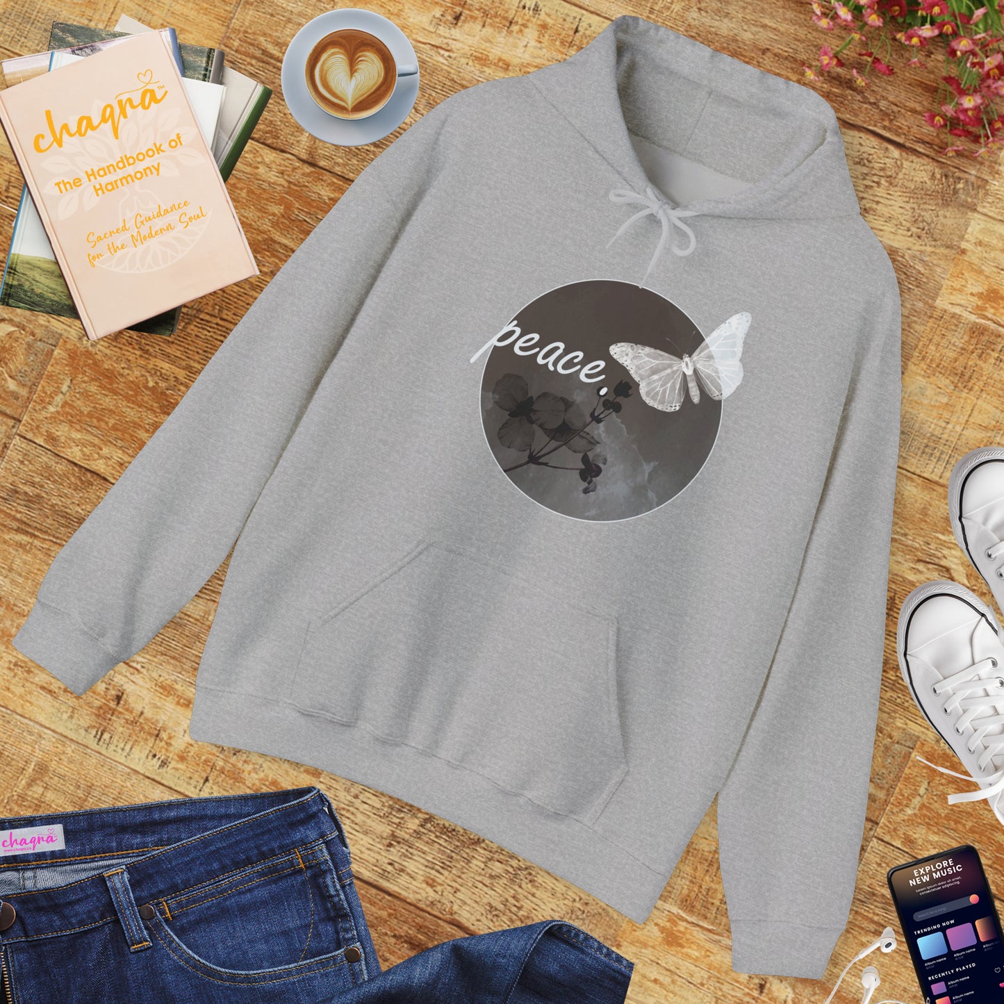 Peace Under the Moon Hoodie 🌙🦋🌸