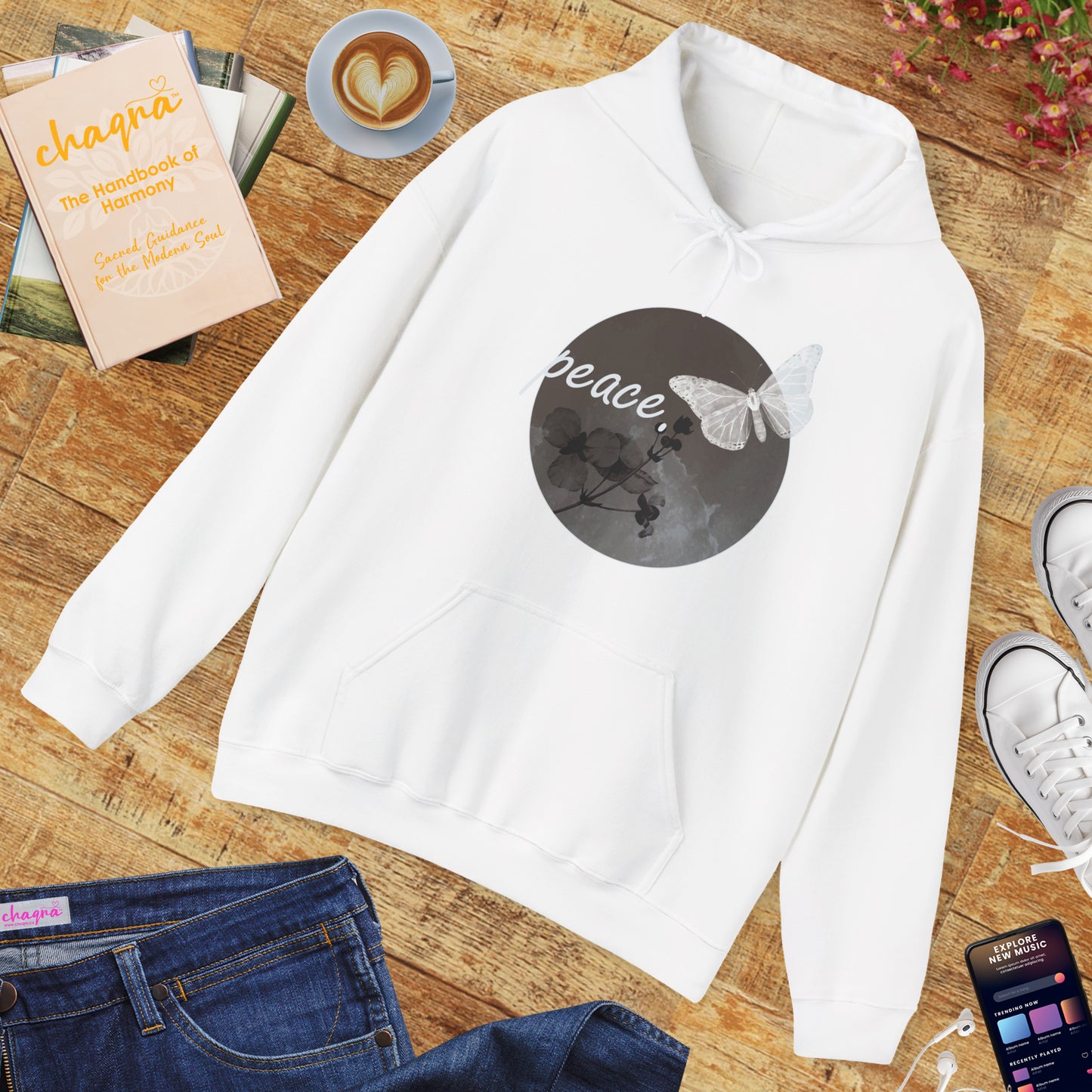 Peace Under the Moon Hoodie 🌙🦋🌸