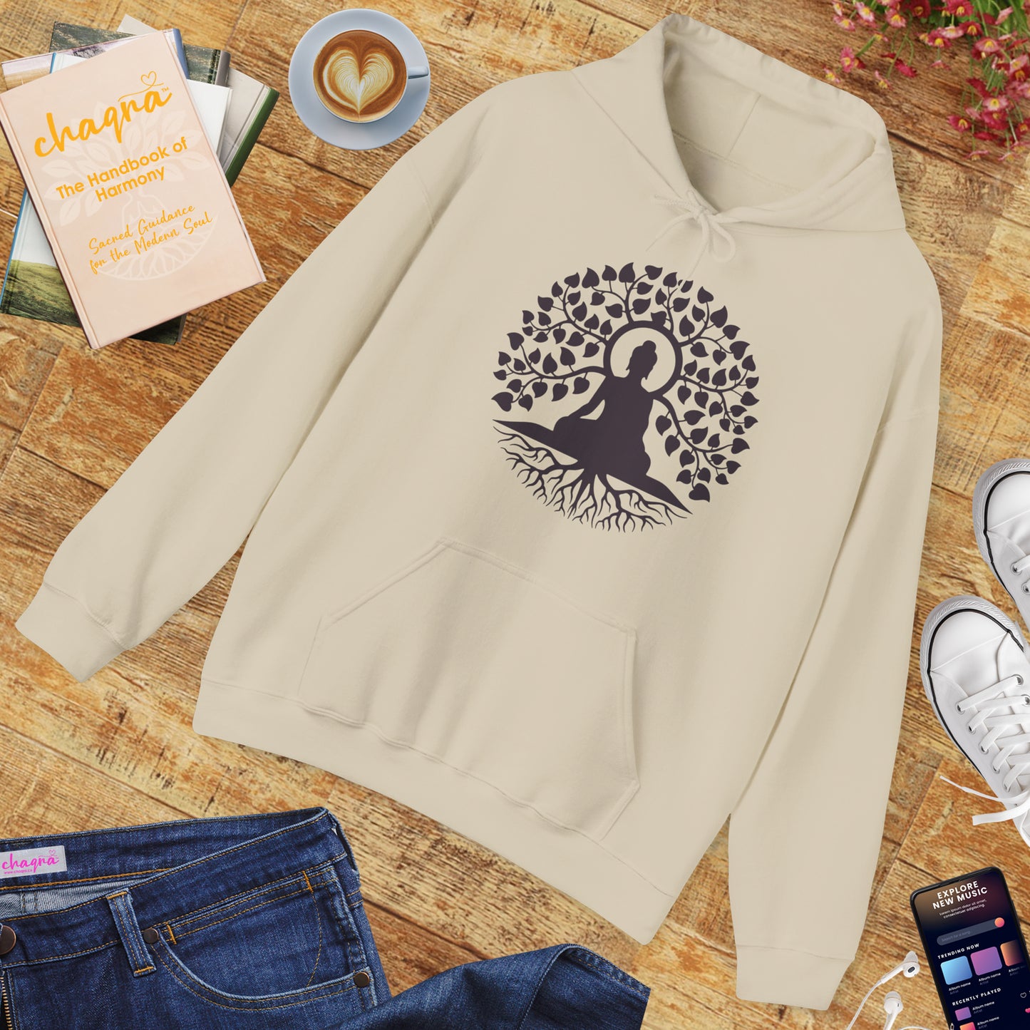 🌱Stillness Hoodie – Buddha Roots & Inner Peace🧘‍♂️🌳✨