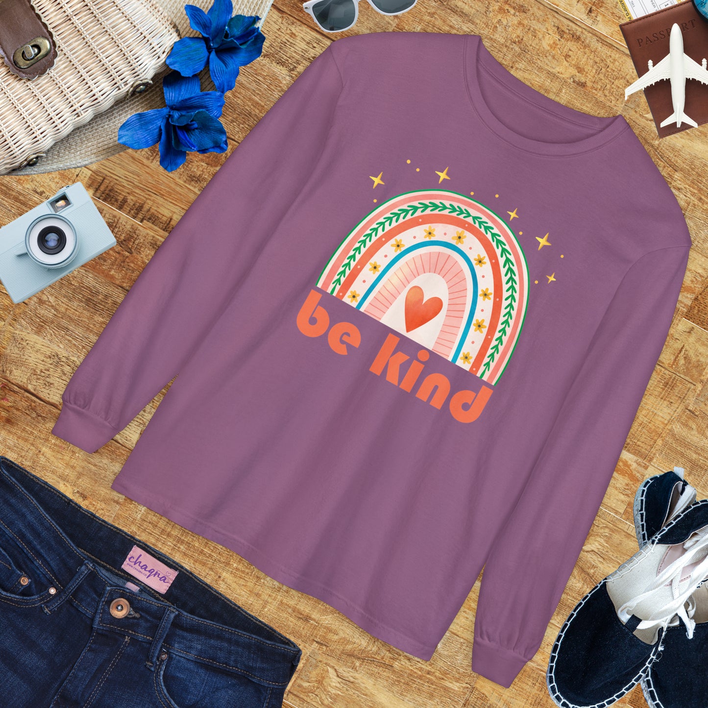 🌈Be Kind - Boho Rainbow Long Sleeve Tee