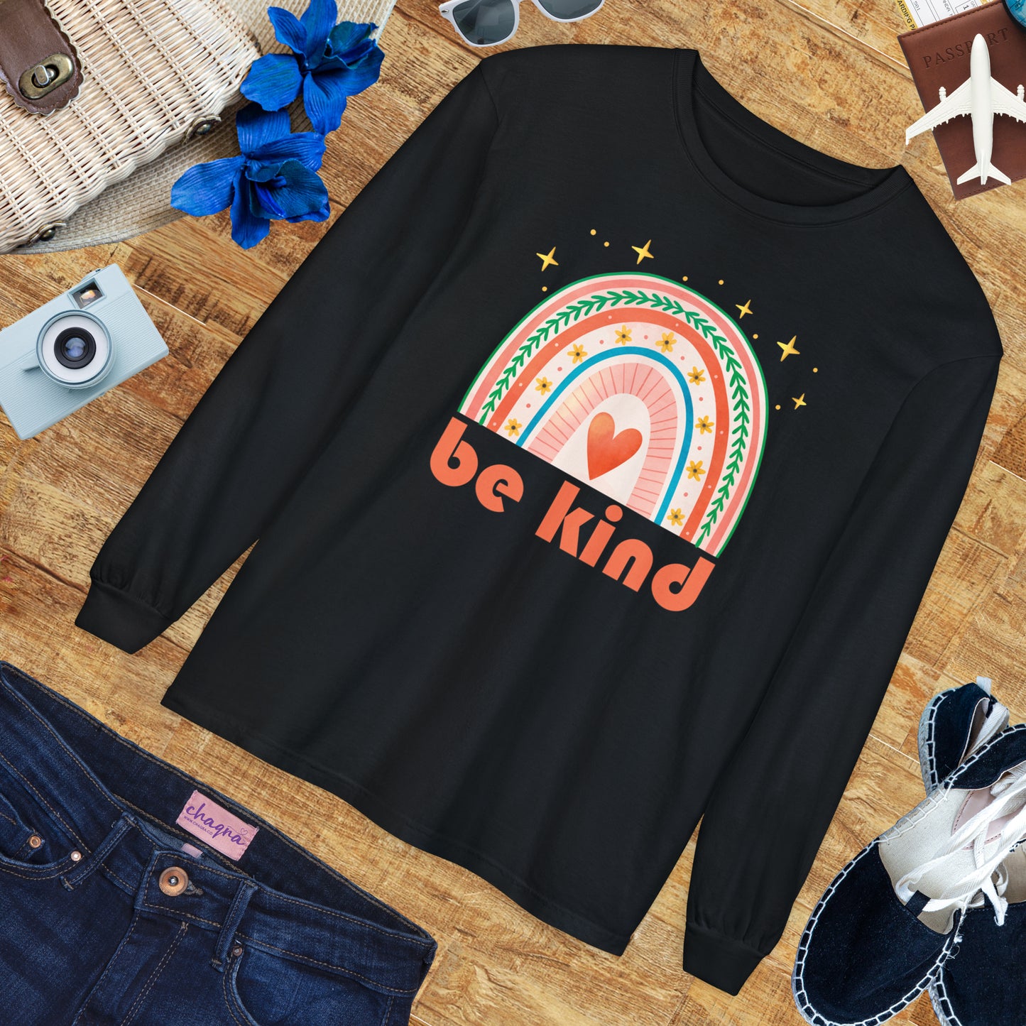 🌈Be Kind - Boho Rainbow Long Sleeve Tee