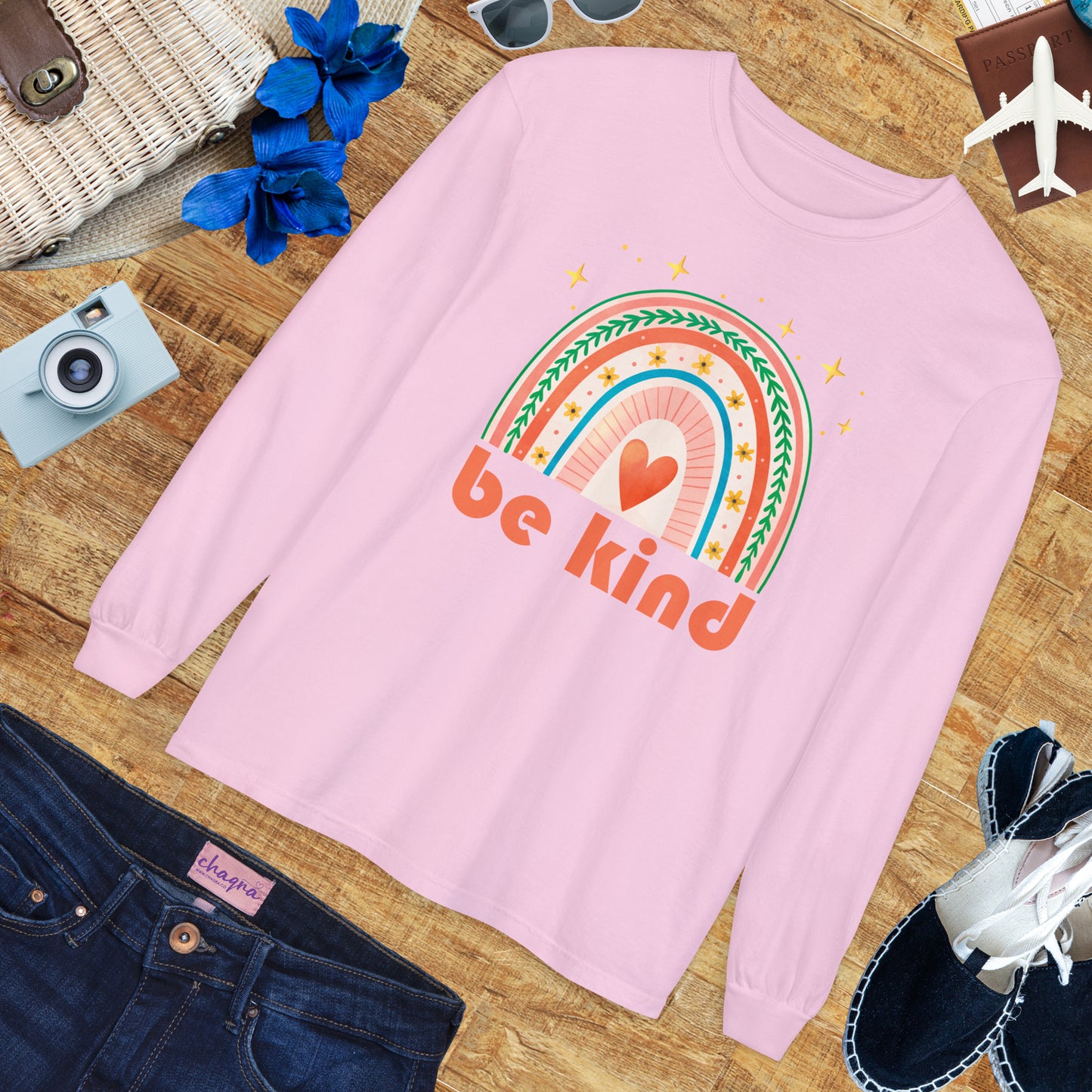 🌈Be Kind - Boho Rainbow Long Sleeve Tee