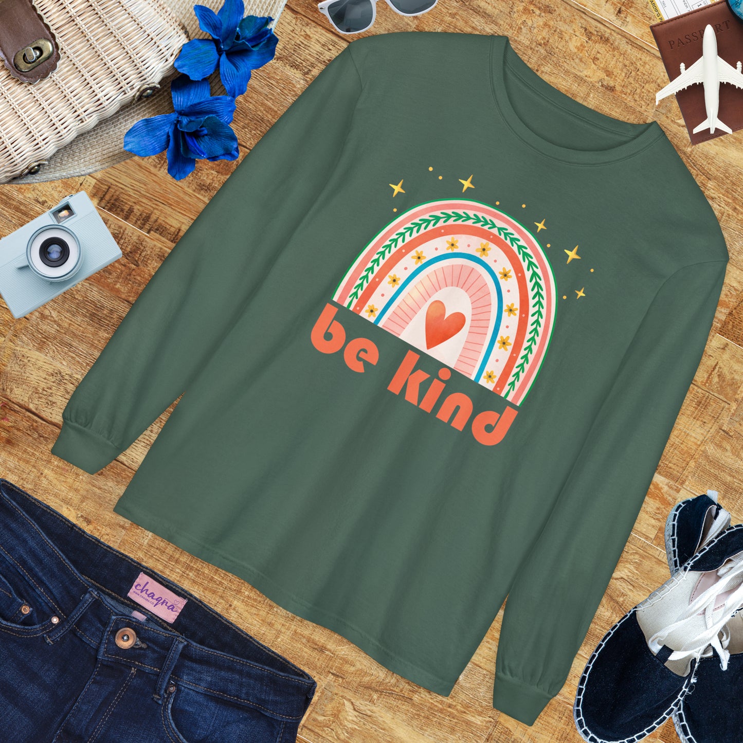 🌈Be Kind - Boho Rainbow Long Sleeve Tee