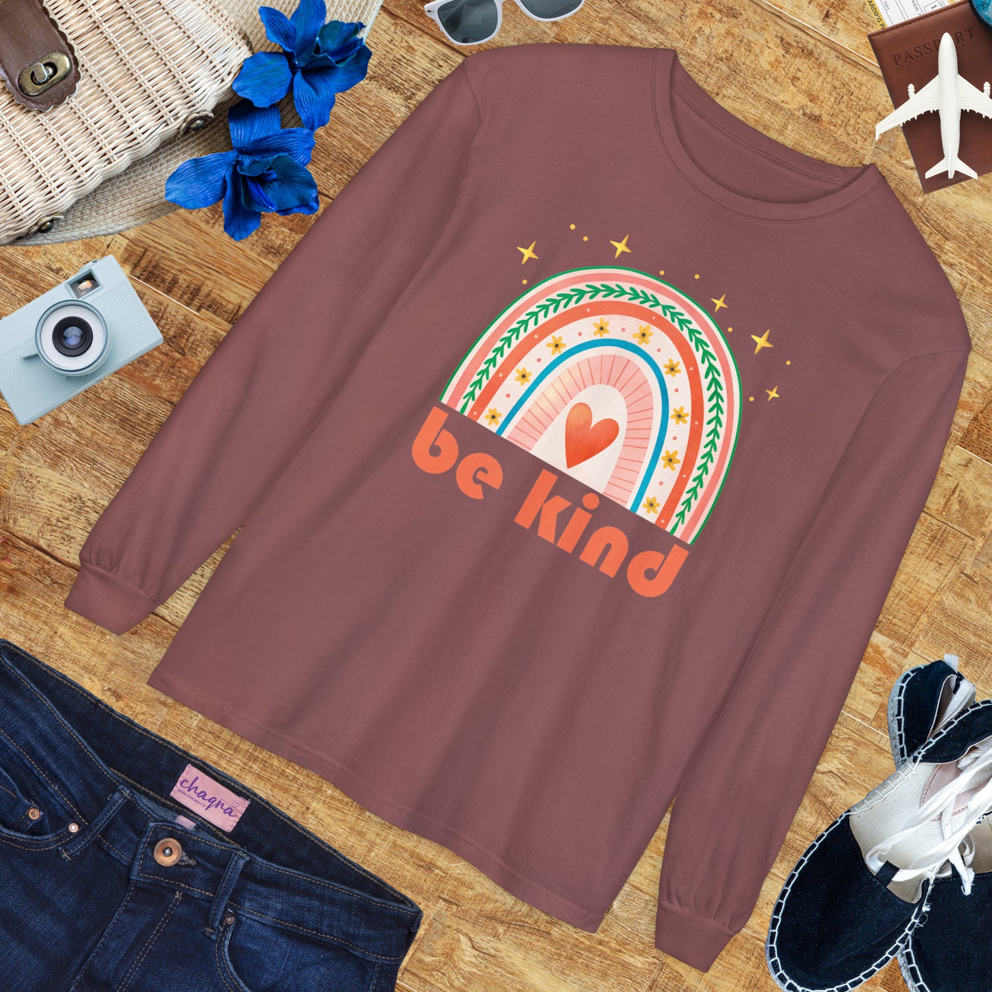 🌈Be Kind - Boho Rainbow Long Sleeve Tee