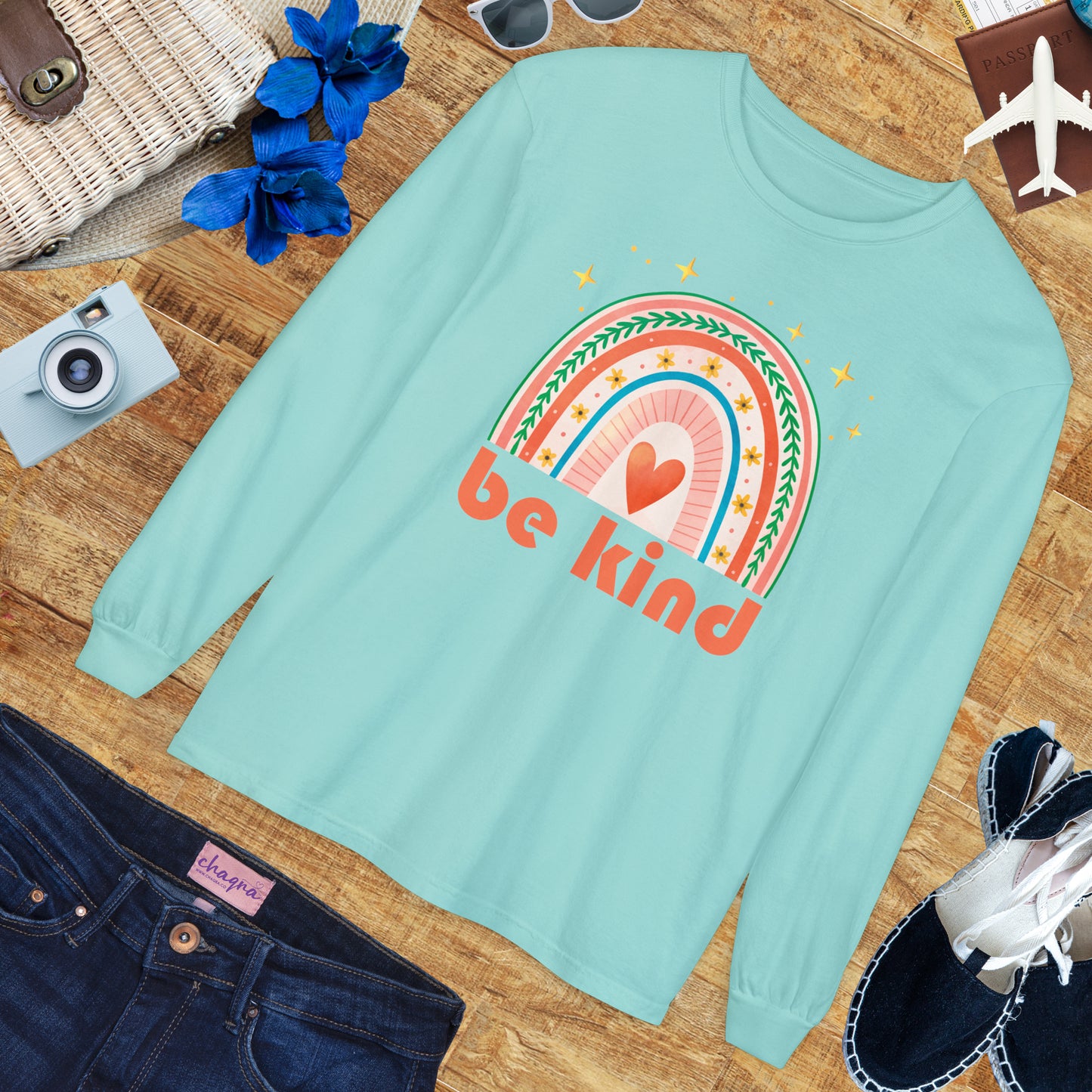 🌈Be Kind - Boho Rainbow Long Sleeve Tee