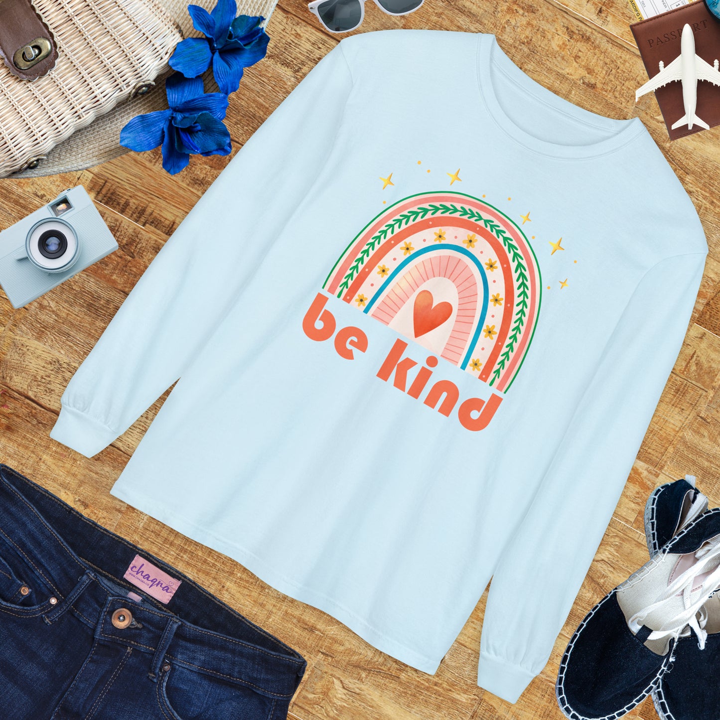 🌈Be Kind - Boho Rainbow Long Sleeve Tee