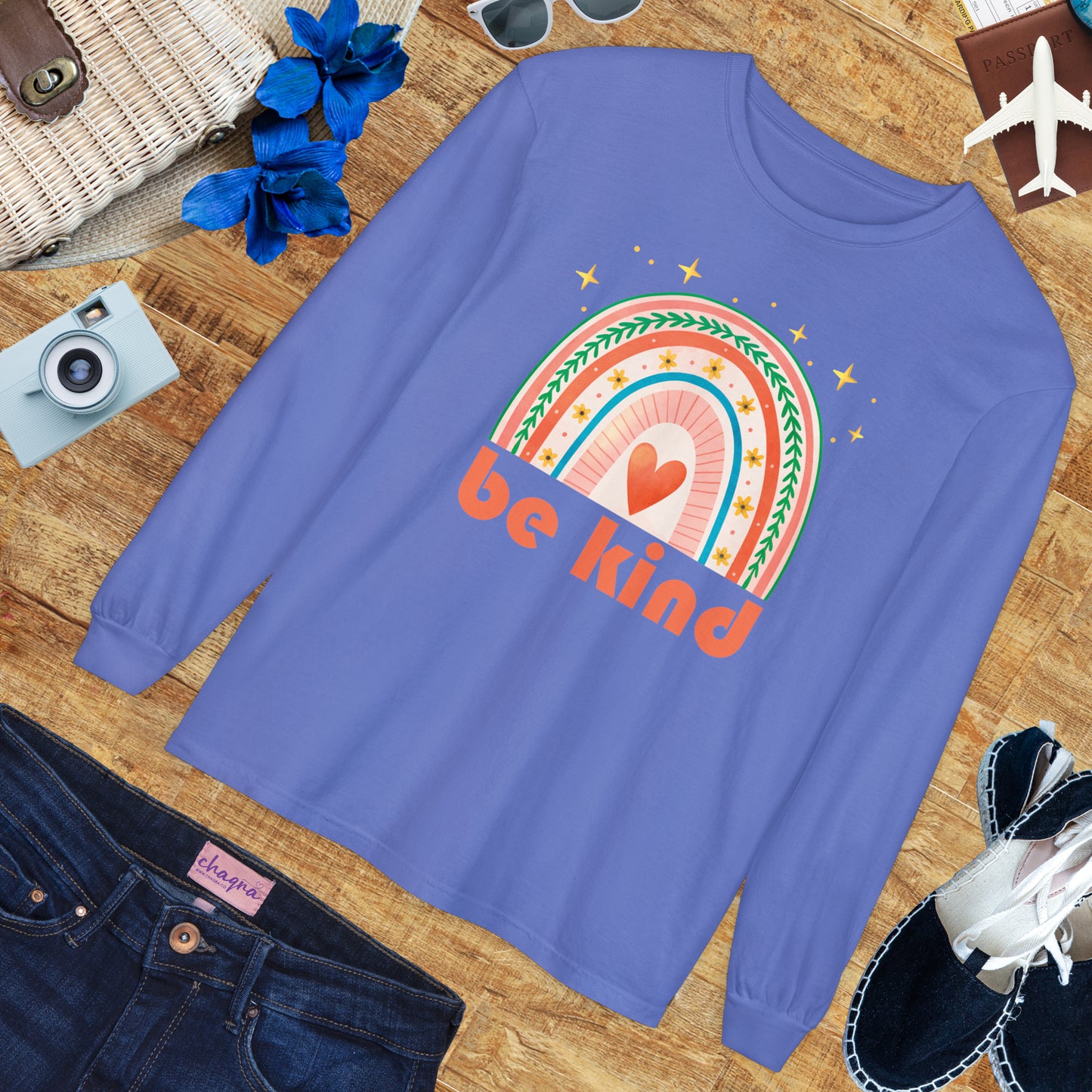 🌈Be Kind - Boho Rainbow Long Sleeve Tee