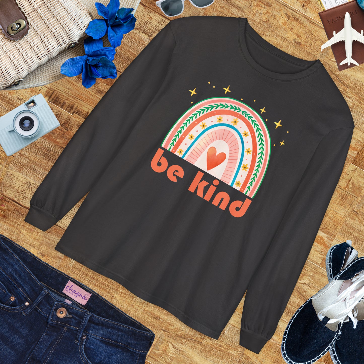 🌈Be Kind - Boho Rainbow Long Sleeve Tee