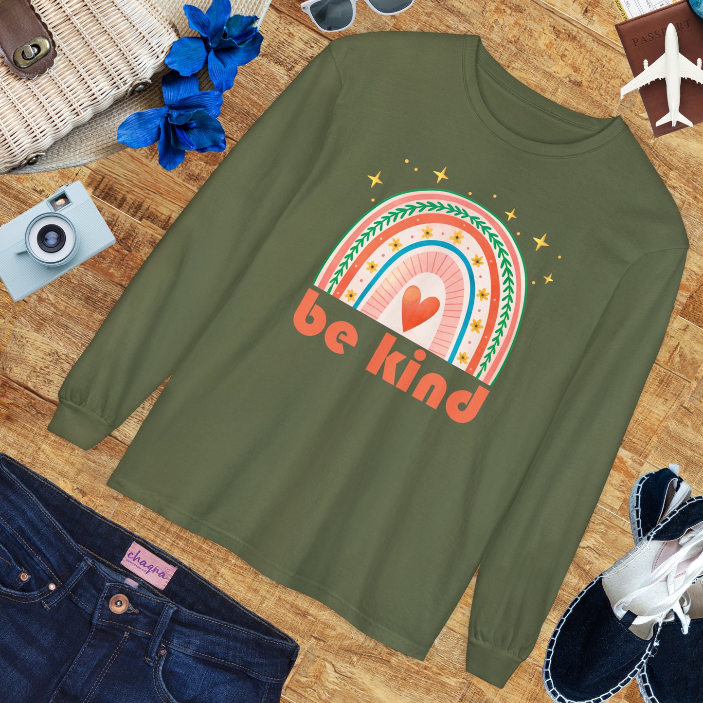 🌈Be Kind - Boho Rainbow Long Sleeve Tee