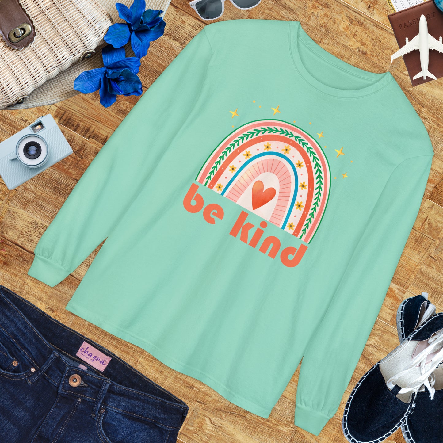 🌈Be Kind - Boho Rainbow Long Sleeve Tee