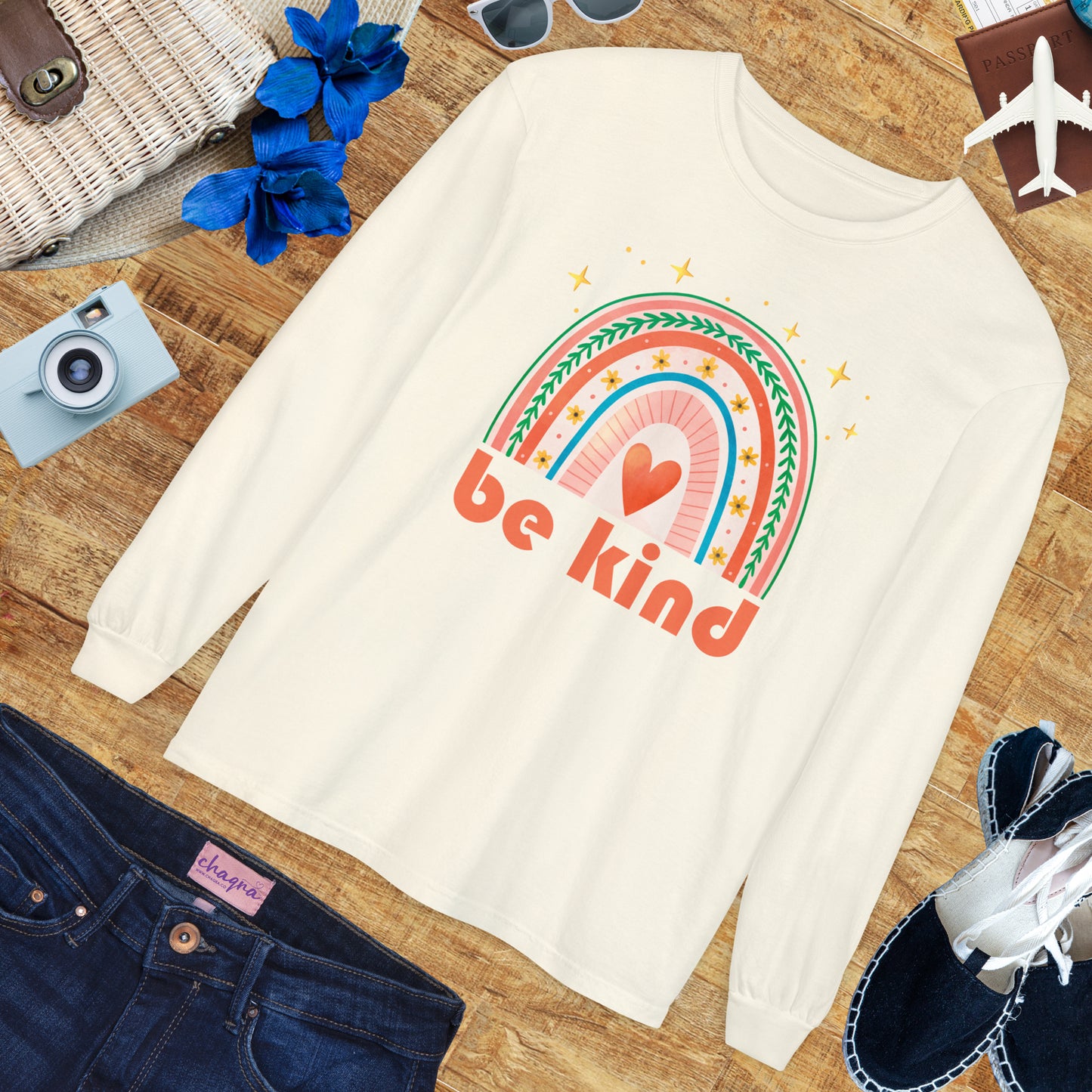 🌈Be Kind - Boho Rainbow Long Sleeve Tee