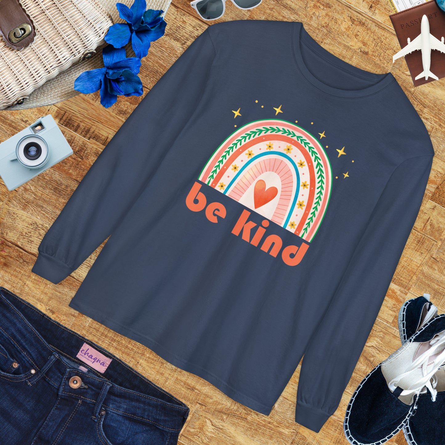 🌈Be Kind - Boho Rainbow Long Sleeve Tee